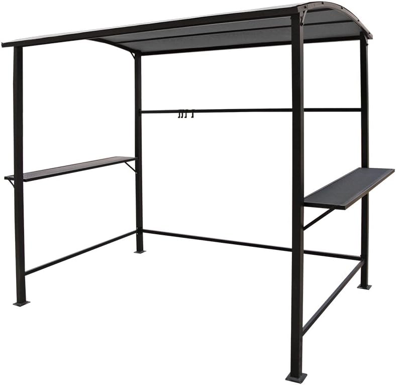 Grill Gazebo 8' by 4.6' Metal BBQ Shelter with Single-Tier Soft Top and Shelves, Grey