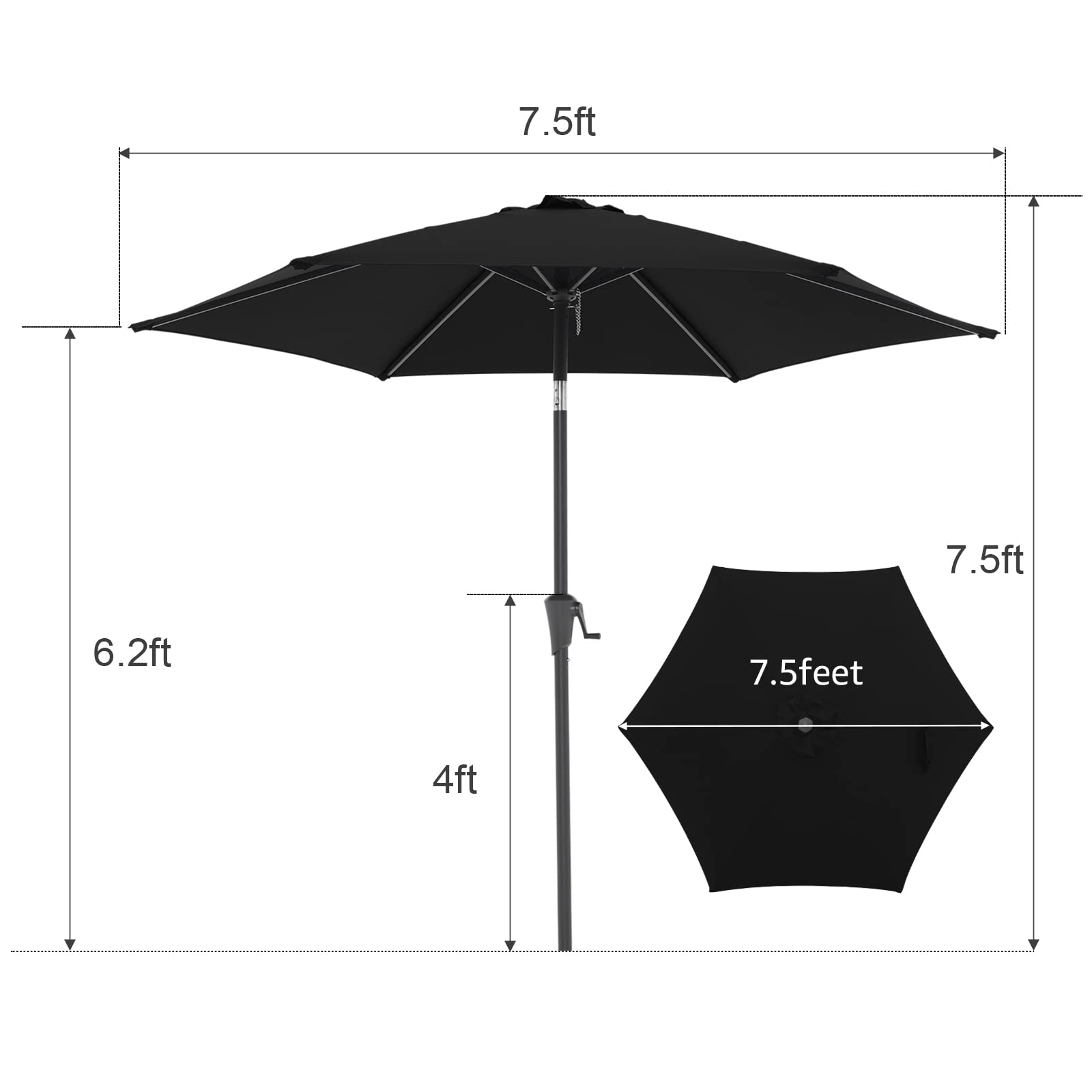 7.5 ft Patio Umbrella Outdoor Table Market Umbrella with Push Button Tilt and Crank, 6 Ribs