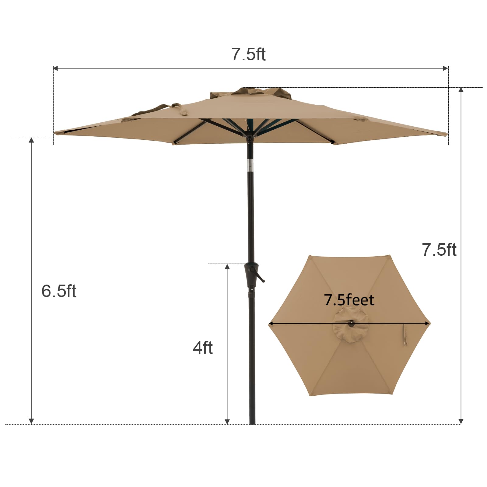 7.5 ft Patio Umbrella Outdoor Table Market Umbrella with Push Button Tilt and Crank, 6 Ribs