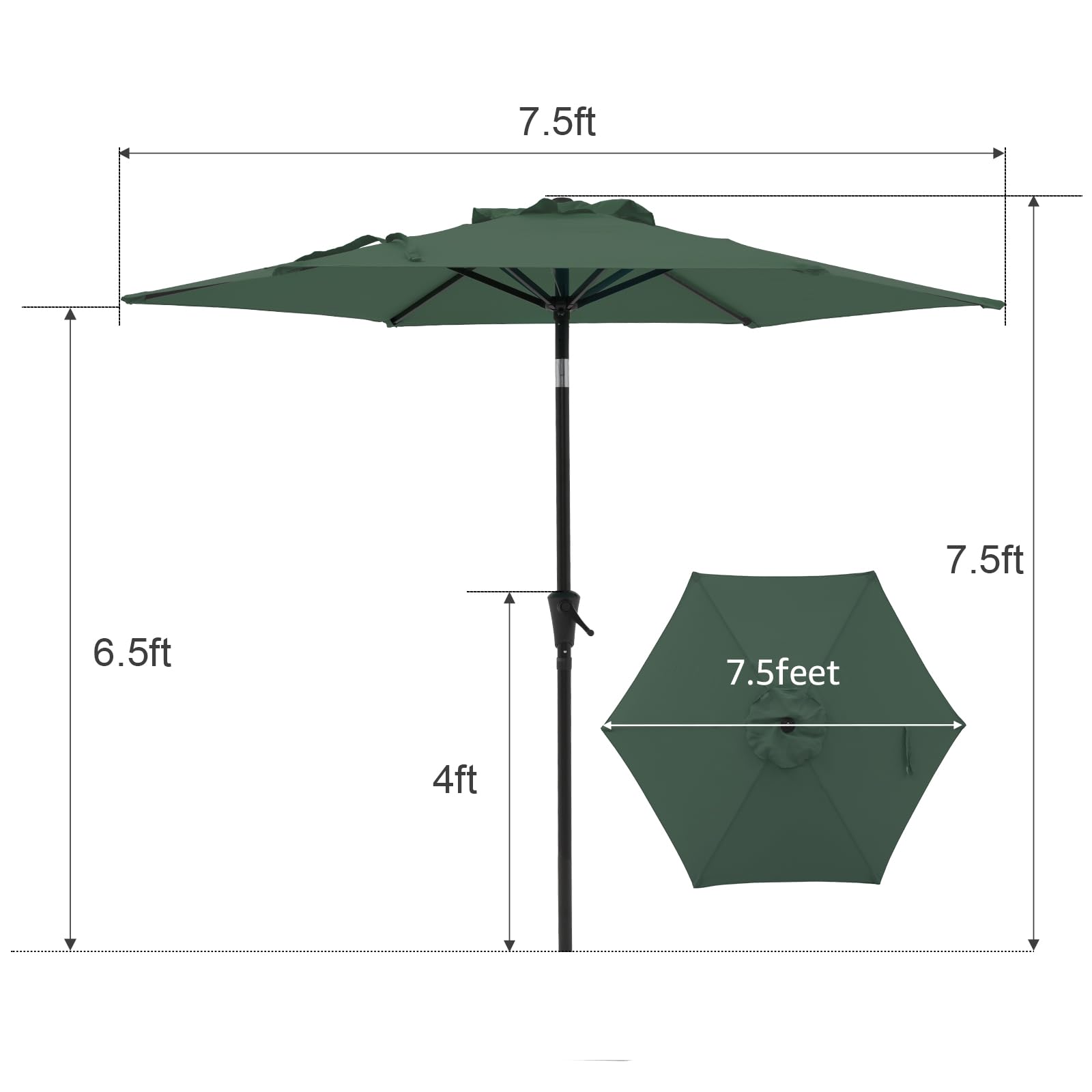 7.5 ft Patio Umbrella Outdoor Table Market Umbrella with Push Button Tilt and Crank, 6 Ribs