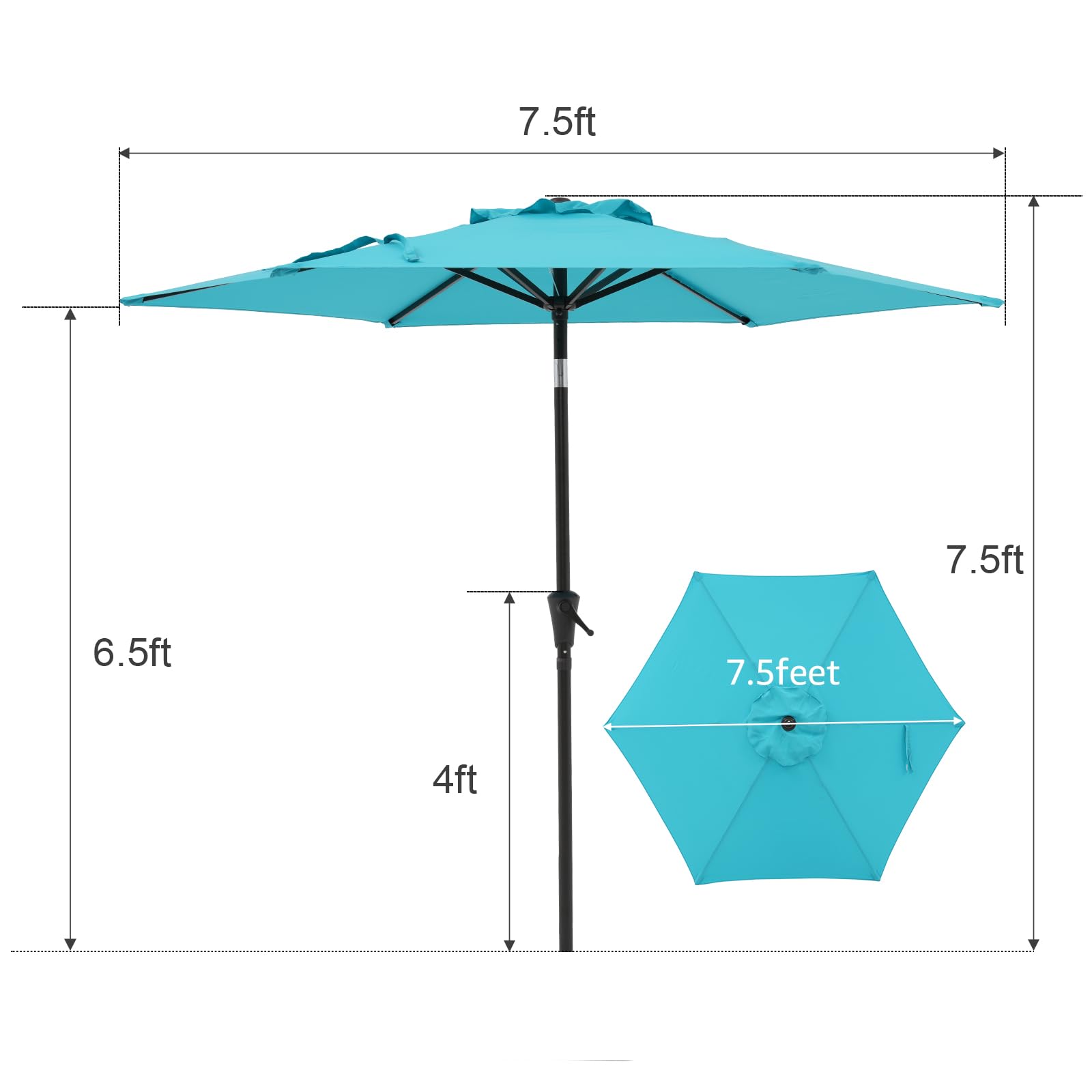 7.5 ft Patio Umbrella Outdoor Table Market Umbrella with Push Button Tilt and Crank, 6 Ribs