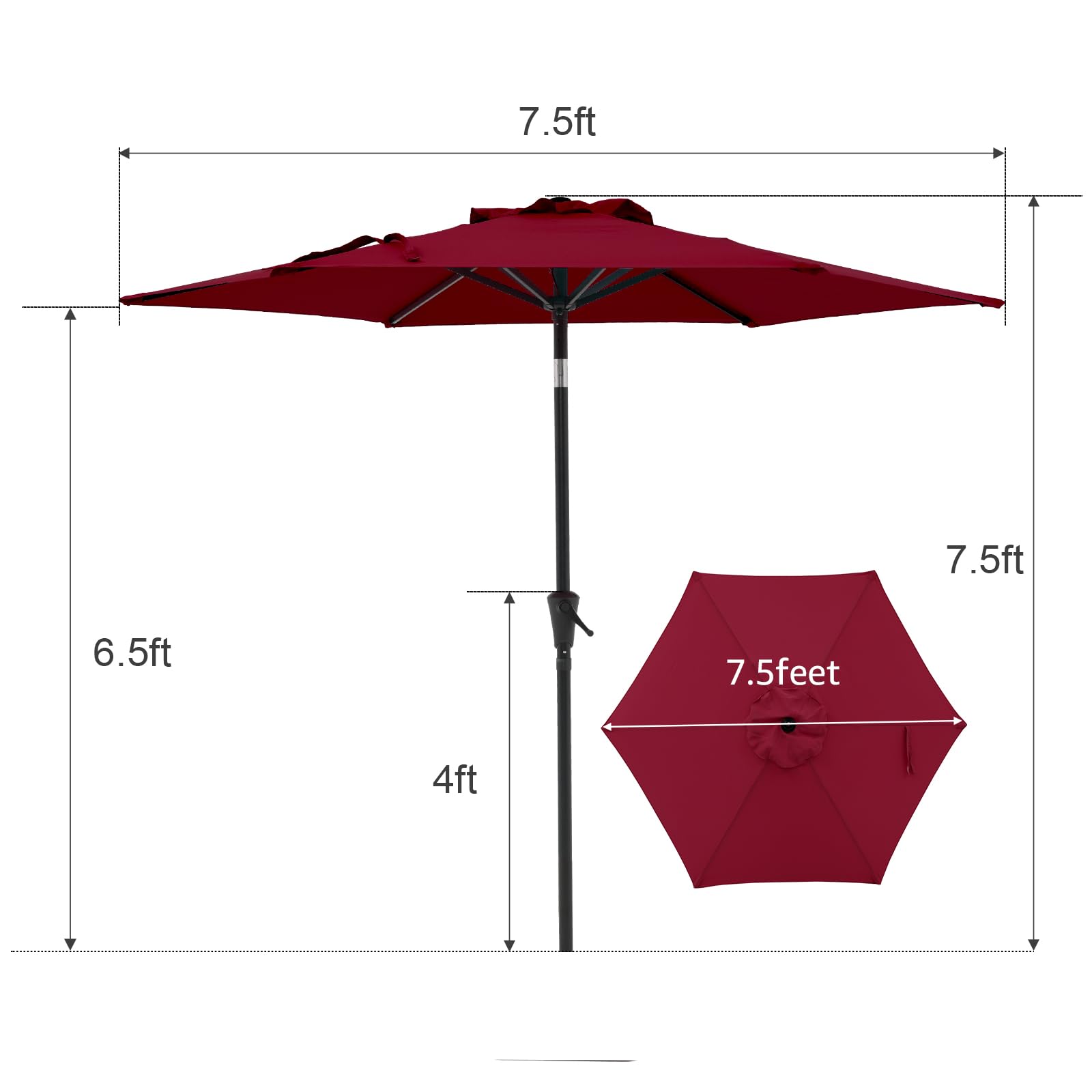 7.5 ft Patio Umbrella Outdoor Table Market Umbrella with Push Button Tilt and Crank, 6 Ribs