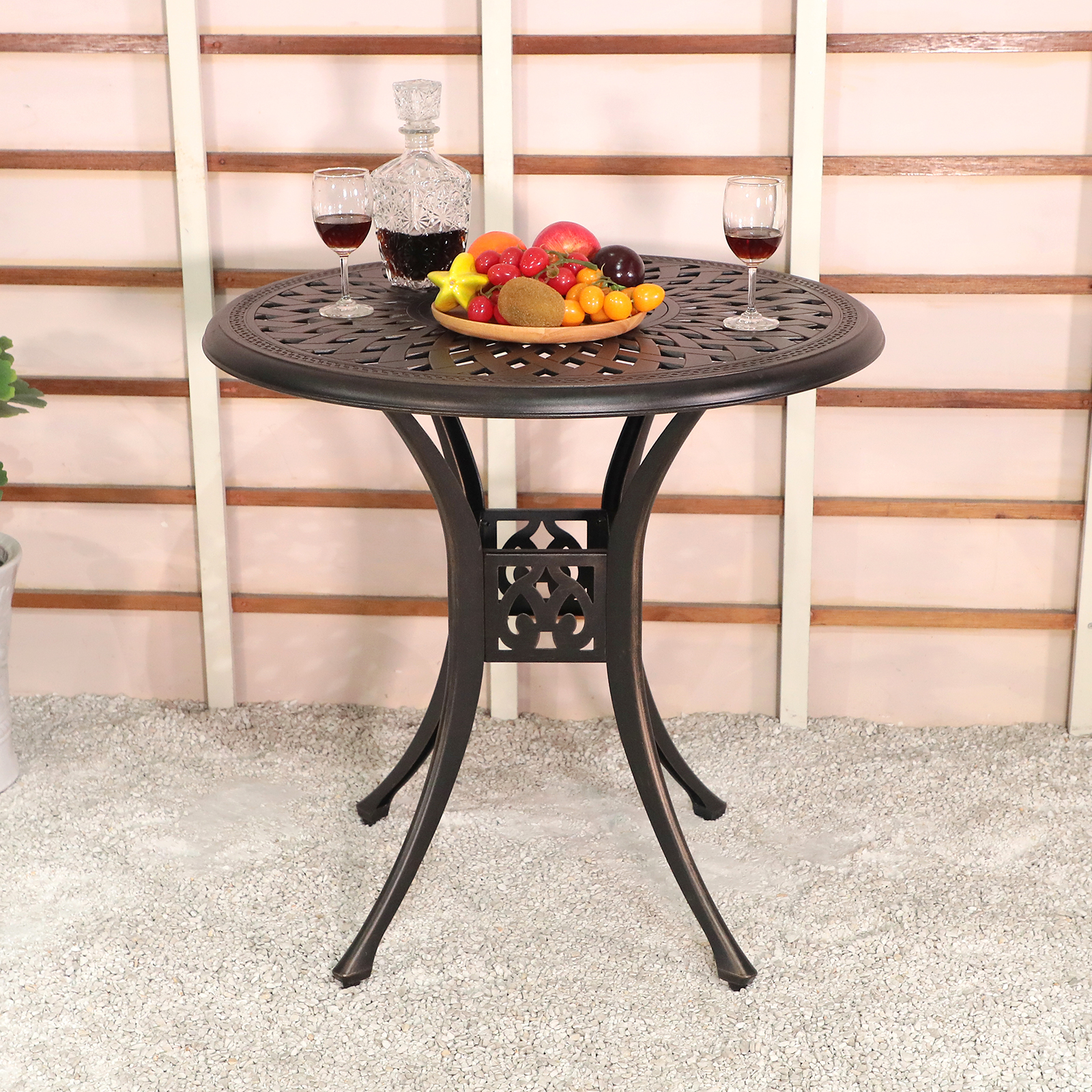 31'' Round Cast Aluminum Patio Side Table with 2’’ Umbrella Hole, Bronze