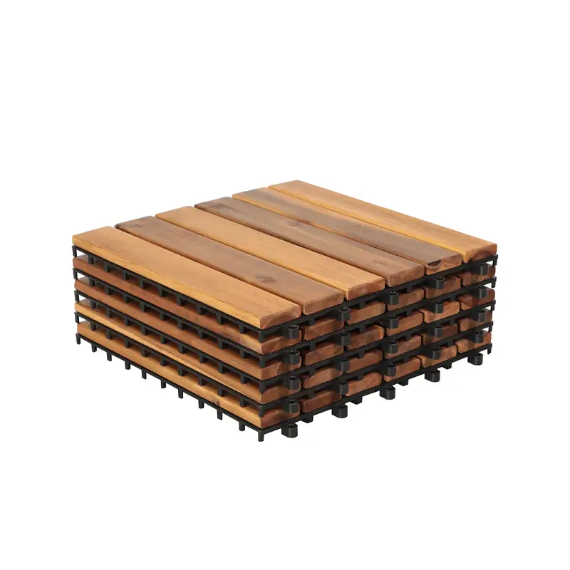 Solid Wood Interlocking Flooring Tiles, 12 x 12 Inch Acacia Deck Tiles