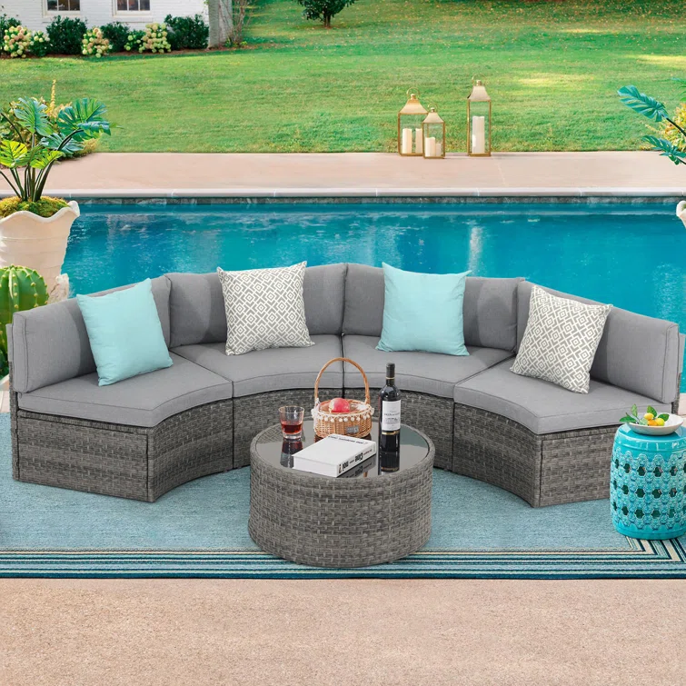 5-13 pcs Outdoor Curved Sofas, Curved Outdoor Sectionals, Grey