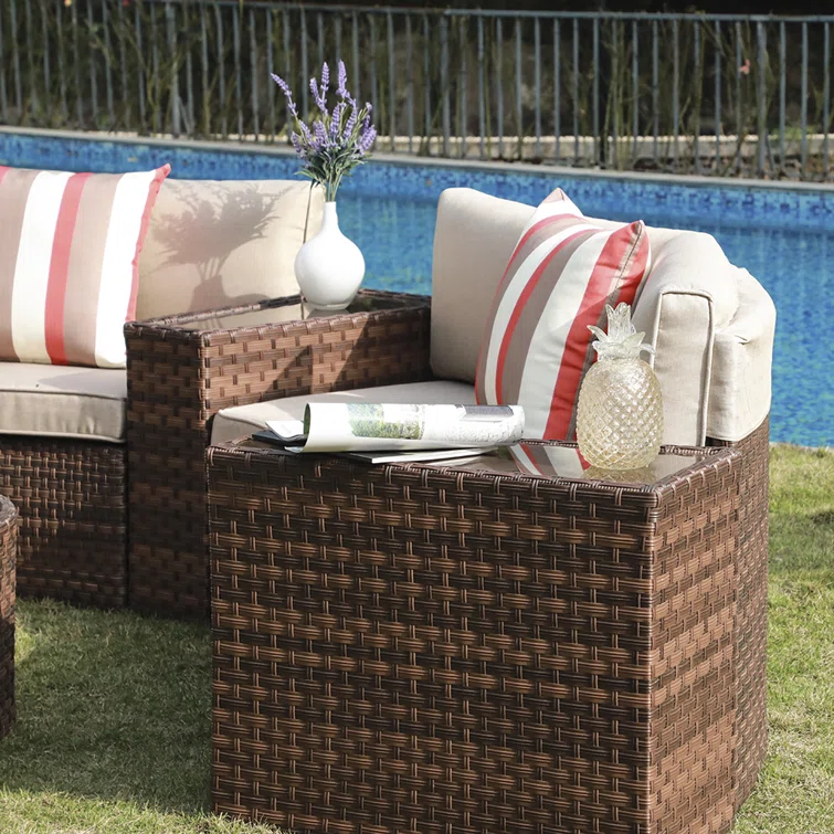 11pcs Outdoor Curved Sofas Wicker Half-Moon Sectional Set, 4 Colors