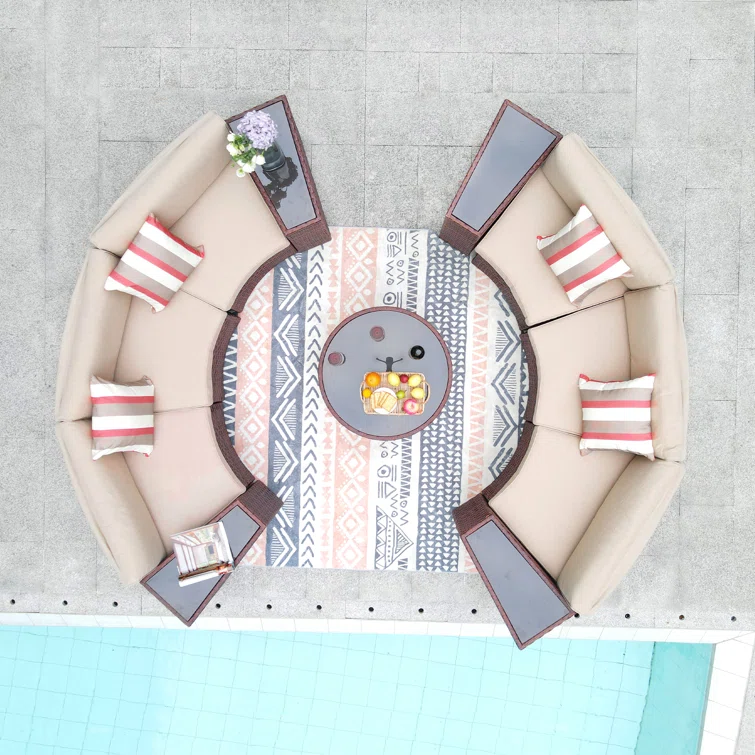 11pcs Outdoor Curved Sofas Wicker Half-Moon Sectional Set, 4 Colors