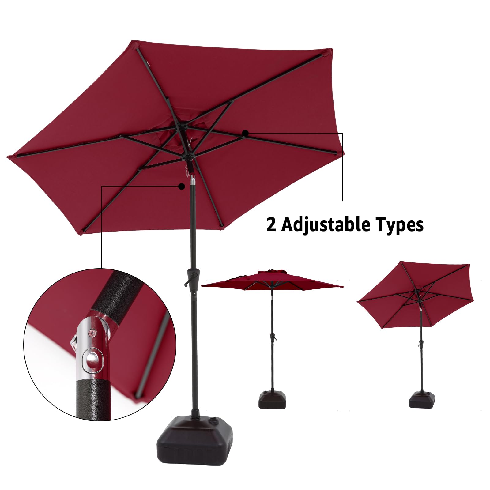 7.5 ft Patio Umbrella Outdoor Table Market Umbrella with Push Button Tilt and Crank, 6 Ribs