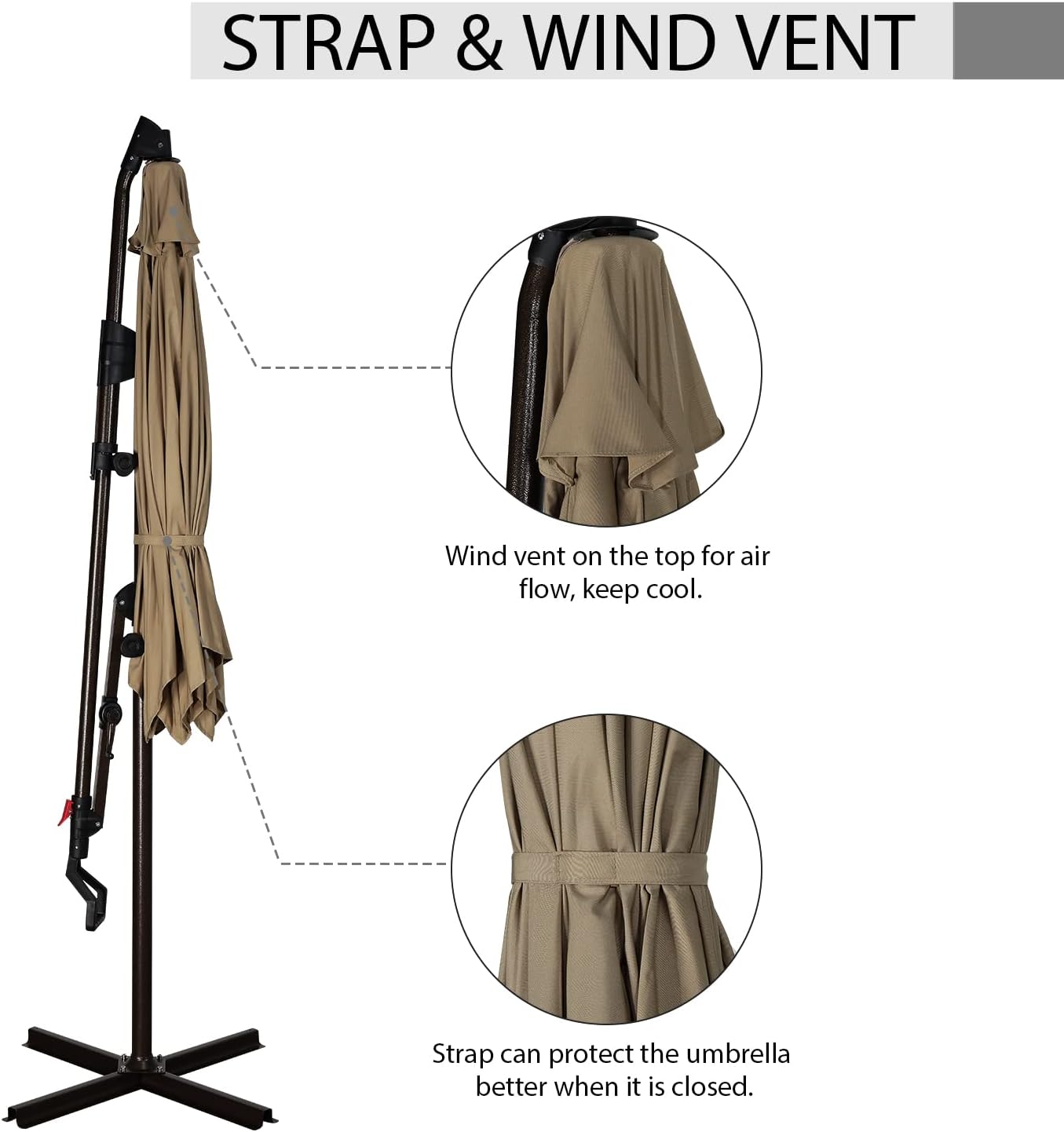 10Ft Patio Umbrella, Outdoor Cantilever Aluminum Umbrella with 360°Rotation,5 Colors