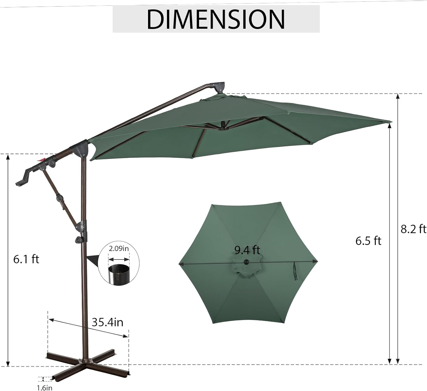 10Ft Patio Umbrella, Outdoor Cantilever Aluminum Umbrella with 360°Rotation,5 Colors