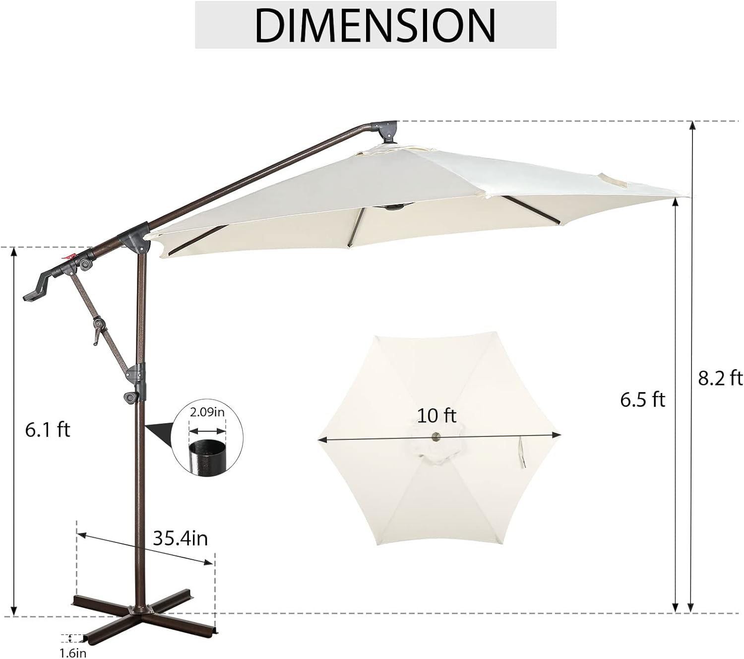 10Ft Patio Umbrella, Outdoor Cantilever Aluminum Umbrella with 360°Rotation,5 Colors