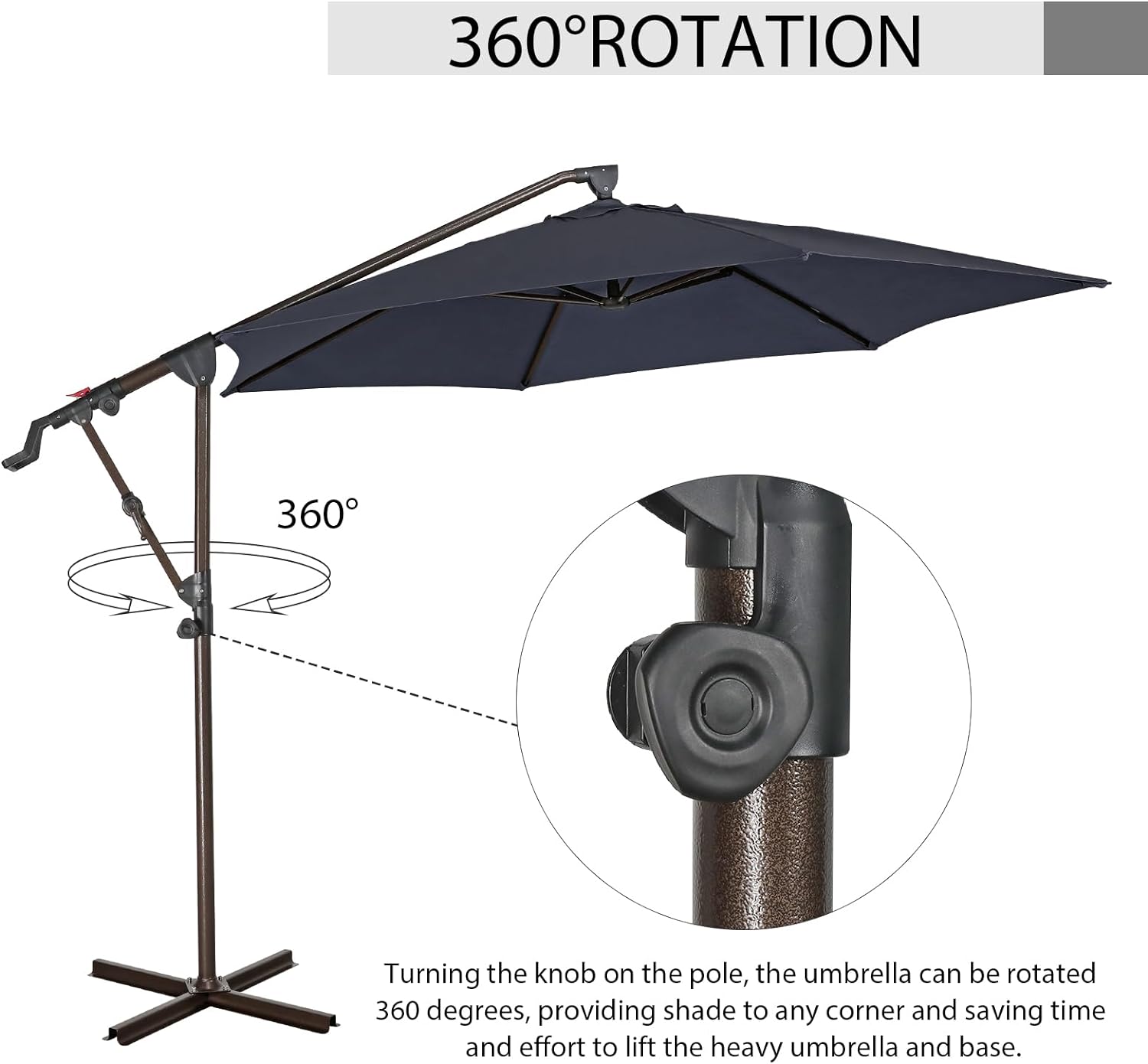 10Ft Patio Umbrella, Outdoor Cantilever Aluminum Umbrella with 360°Rotation,5 Colors