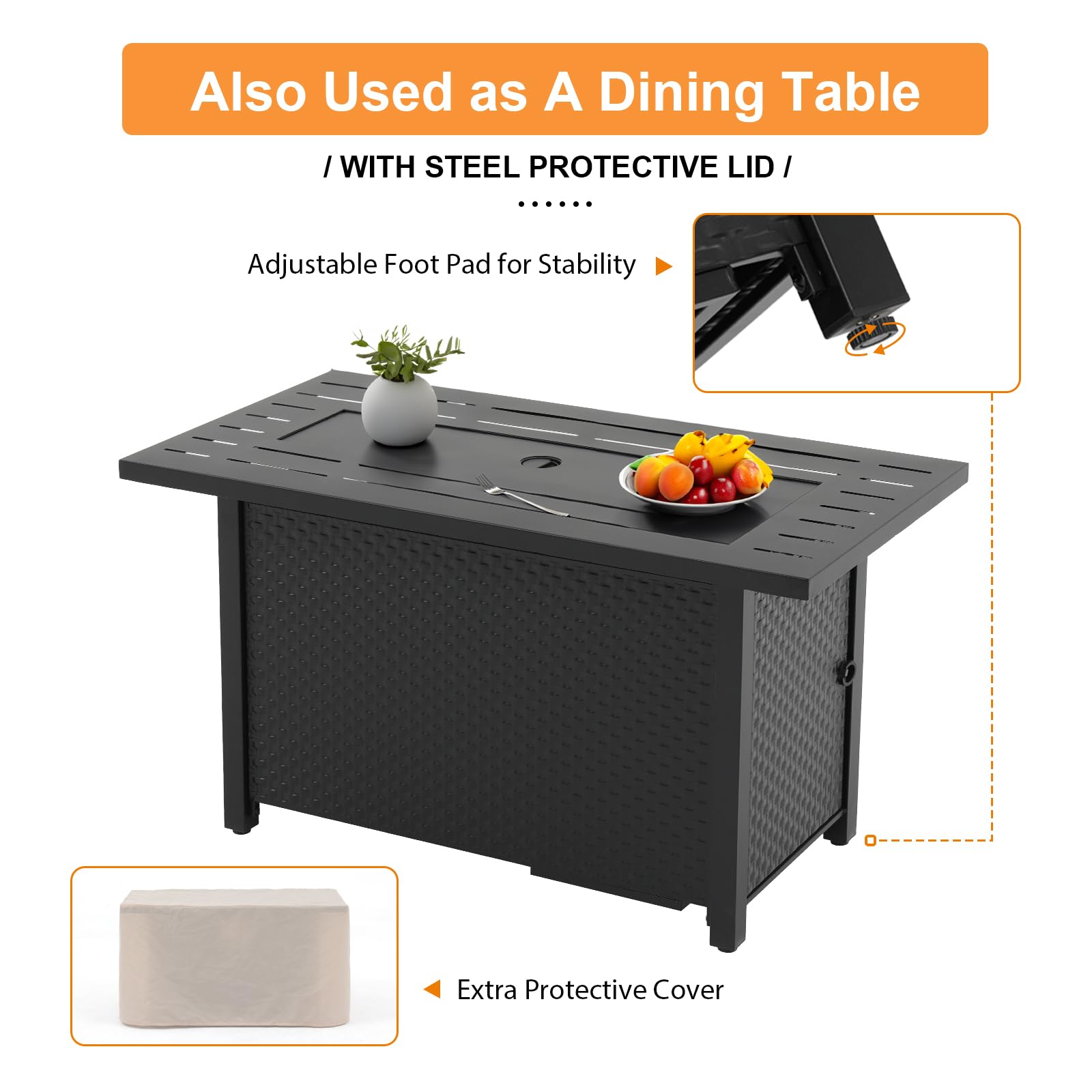 45'' Outdoor Propane Fire Pit Table, 50000 BTU Firepit with Adjustable Flame