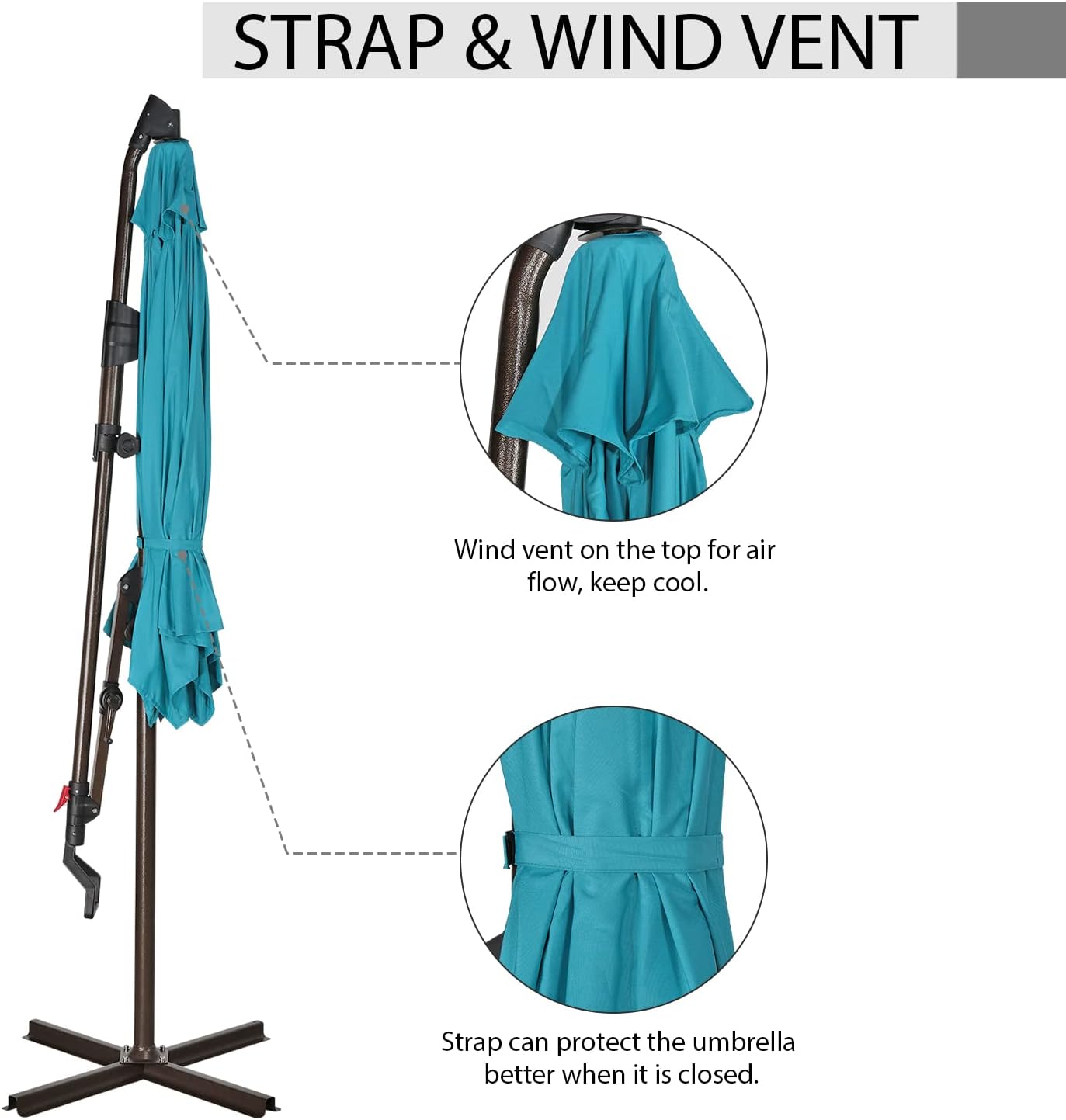 10Ft Patio Umbrella, Outdoor Cantilever Aluminum Umbrella with 360°Rotation,5 Colors