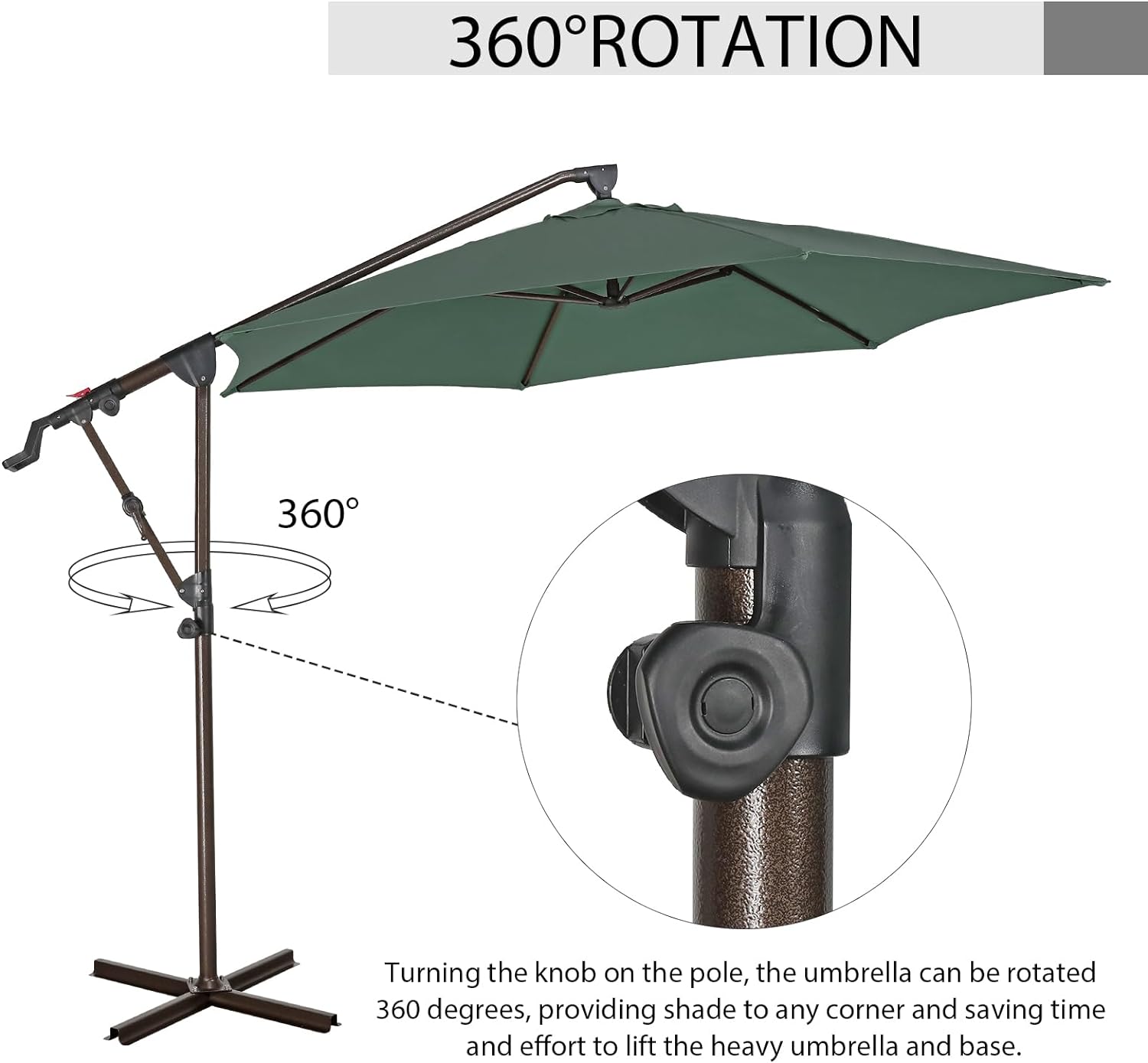 10Ft Patio Umbrella, Outdoor Cantilever Aluminum Umbrella with 360°Rotation,5 Colors