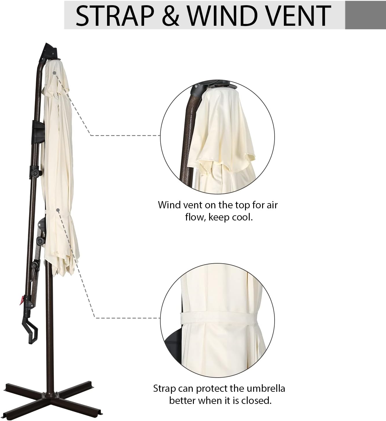 10Ft Patio Umbrella, Outdoor Cantilever Aluminum Umbrella with 360°Rotation,5 Colors