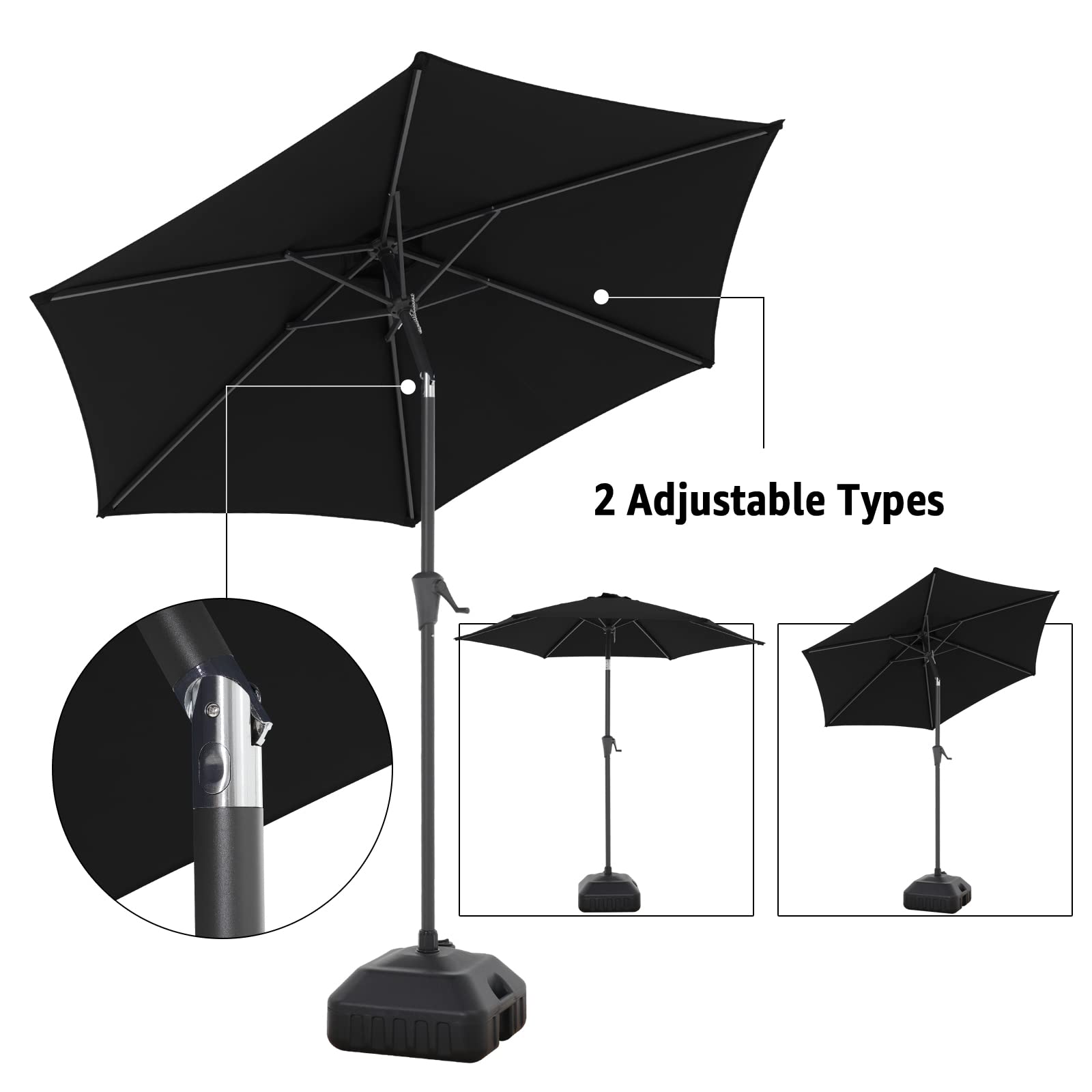 7.5 ft Patio Umbrella Outdoor Table Market Umbrella with Push Button Tilt and Crank, 6 Ribs