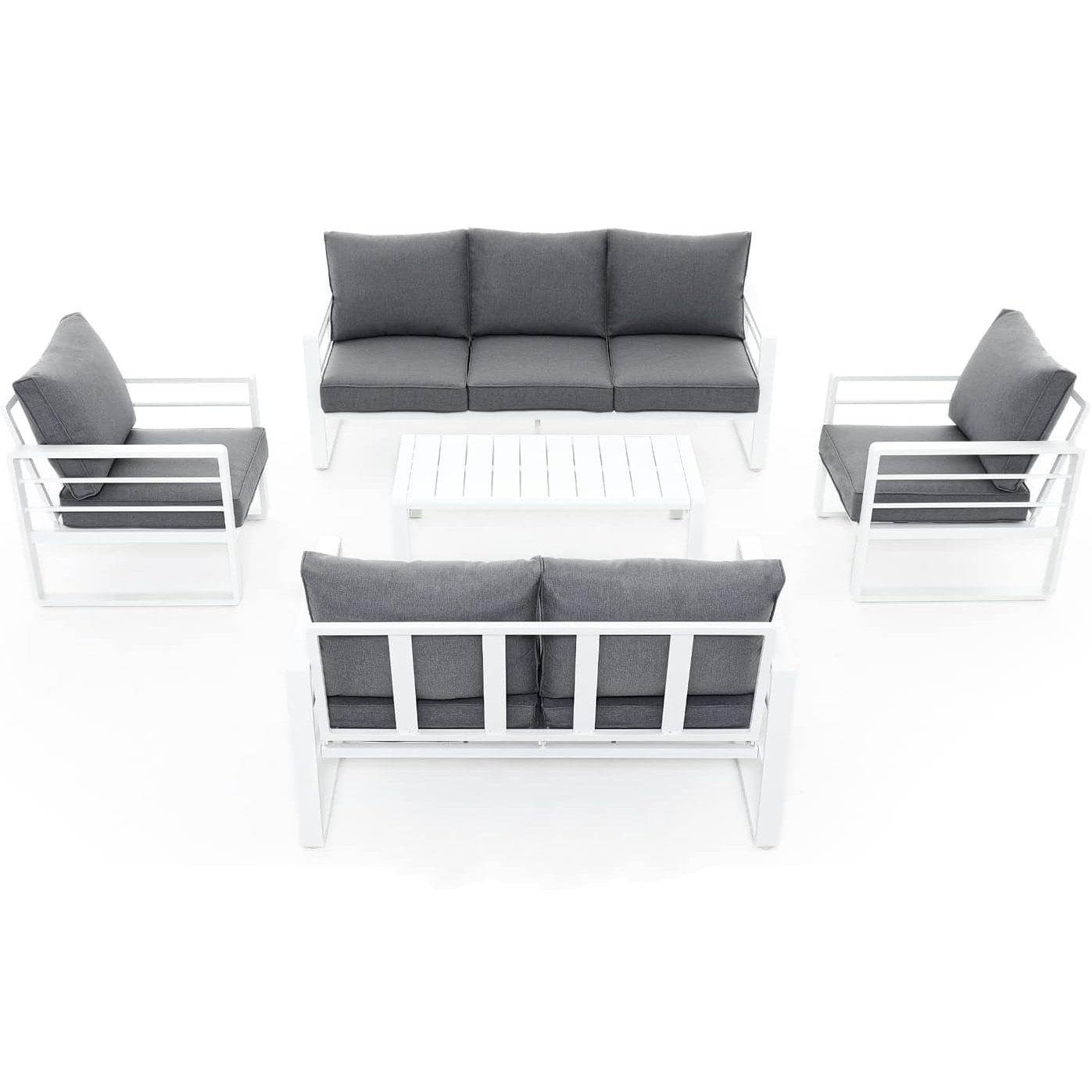 5Pcs Aluminum Patio Furniture Set Modern Outdoor Conversation Set, 7 Seat