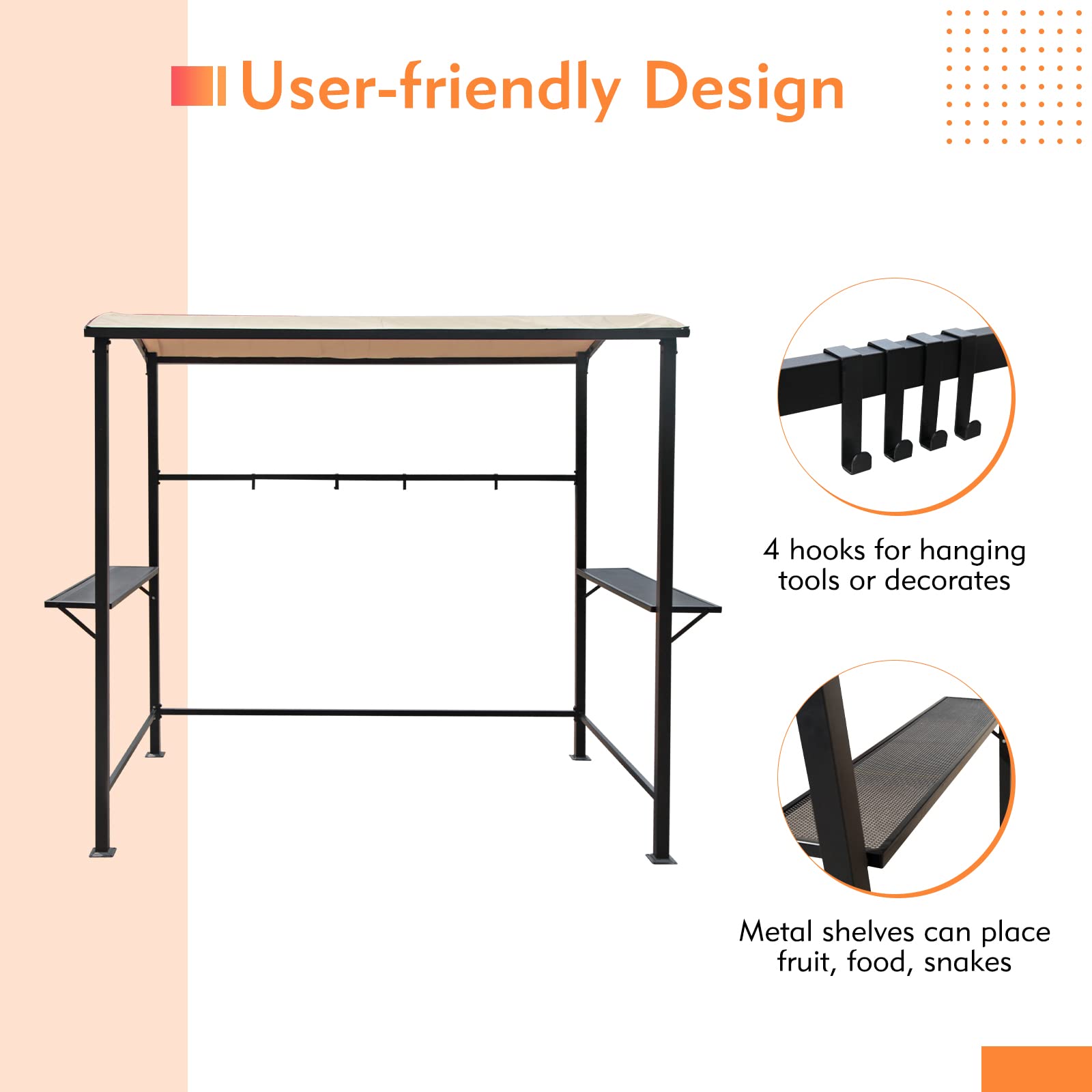 8’ X 4.6' Grill Gazebo with Single-Tier Soft Polyester Top and Metal Shelves, Beige