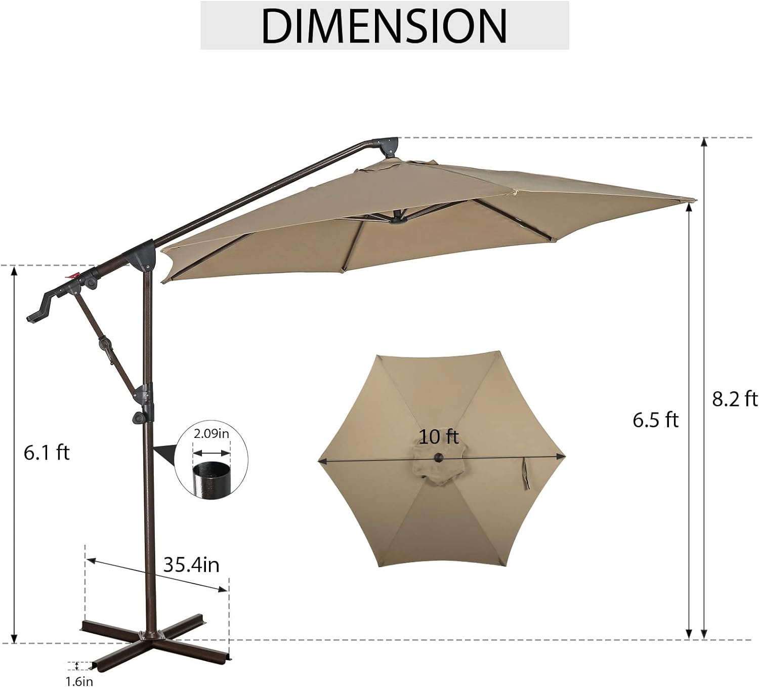 10Ft Patio Umbrella, Outdoor Cantilever Aluminum Umbrella with 360°Rotation,5 Colors