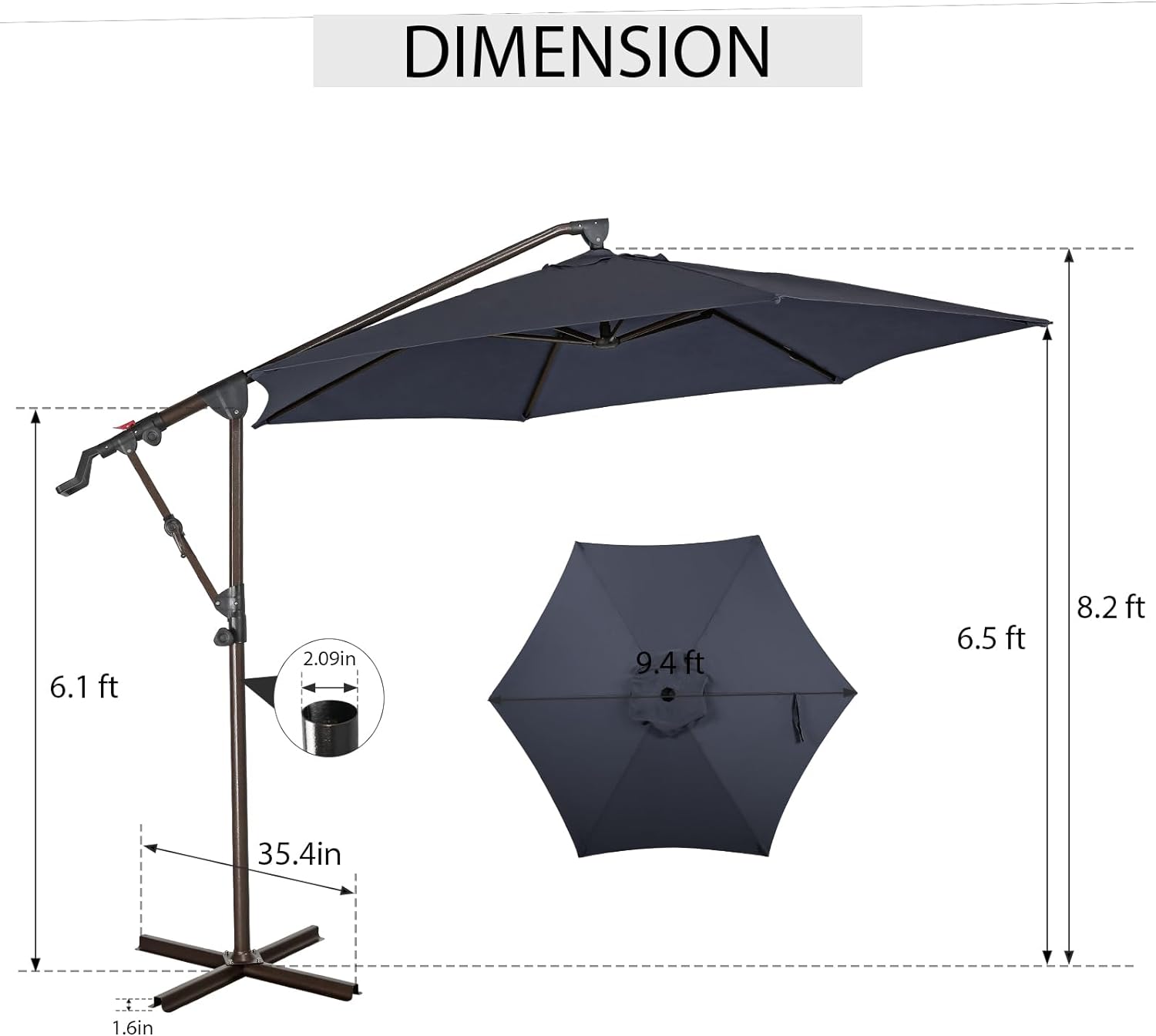 10Ft Patio Umbrella, Outdoor Cantilever Aluminum Umbrella with 360°Rotation,5 Colors