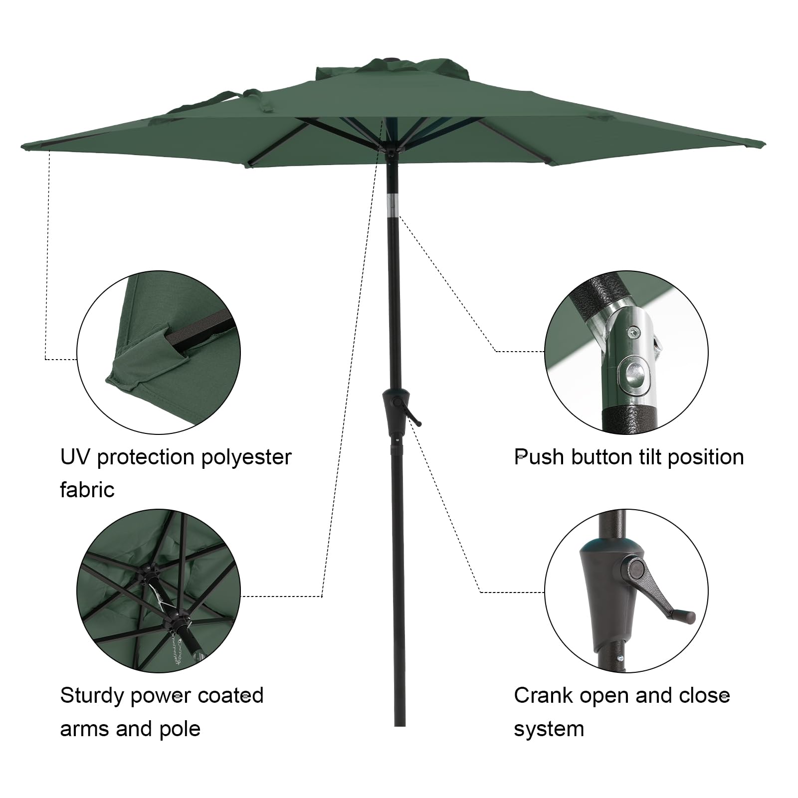 7.5 ft Patio Umbrella Outdoor Table Market Umbrella with Push Button Tilt and Crank, 6 Ribs