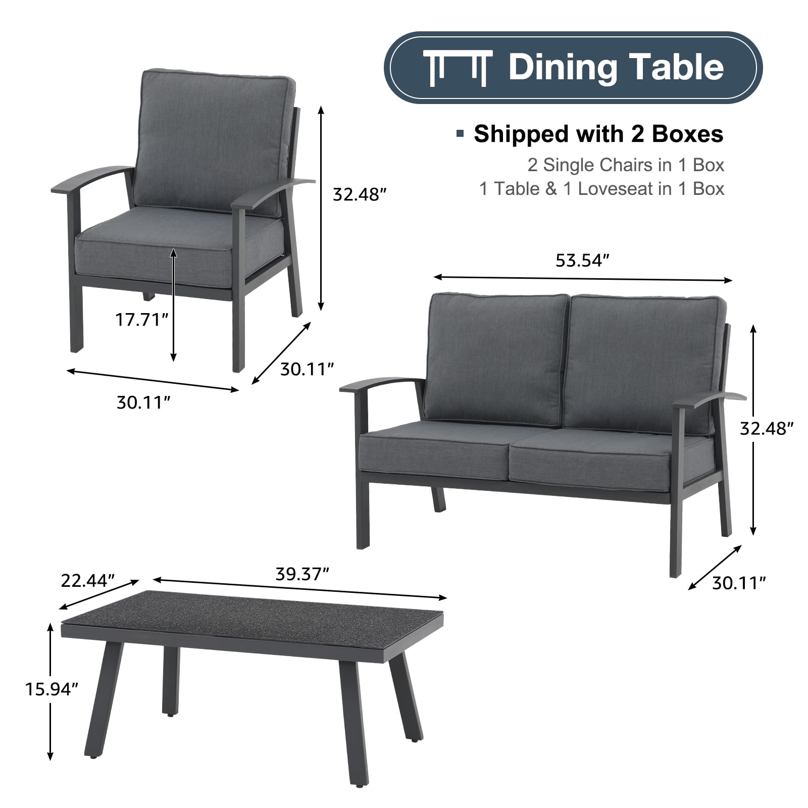 4Pcs Aluminum Outdoor Conversation Set With Cushions And Coffee Table