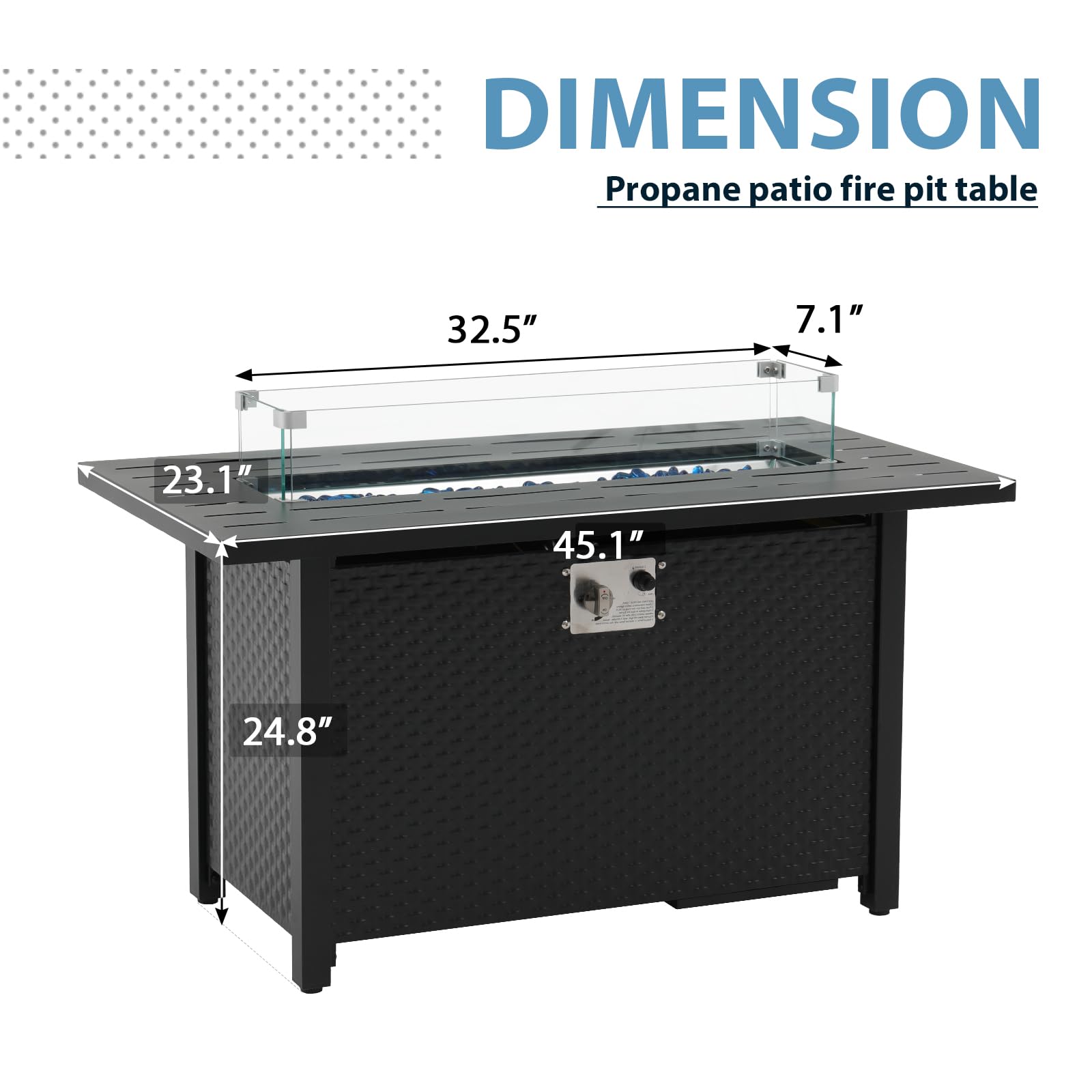 45'' Outdoor Propane Fire Pit Table, 50000 BTU Firepit with Adjustable Flame