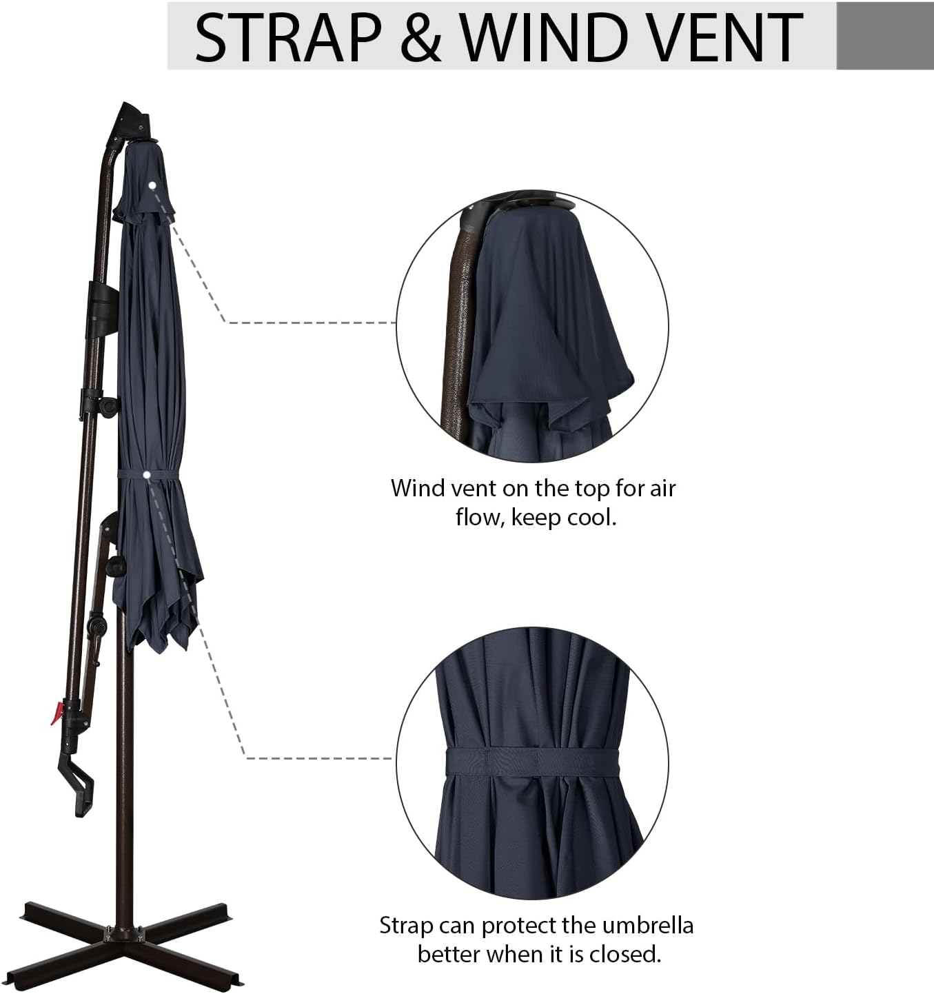 10Ft Patio Umbrella, Outdoor Cantilever Aluminum Umbrella with 360°Rotation,5 Colors