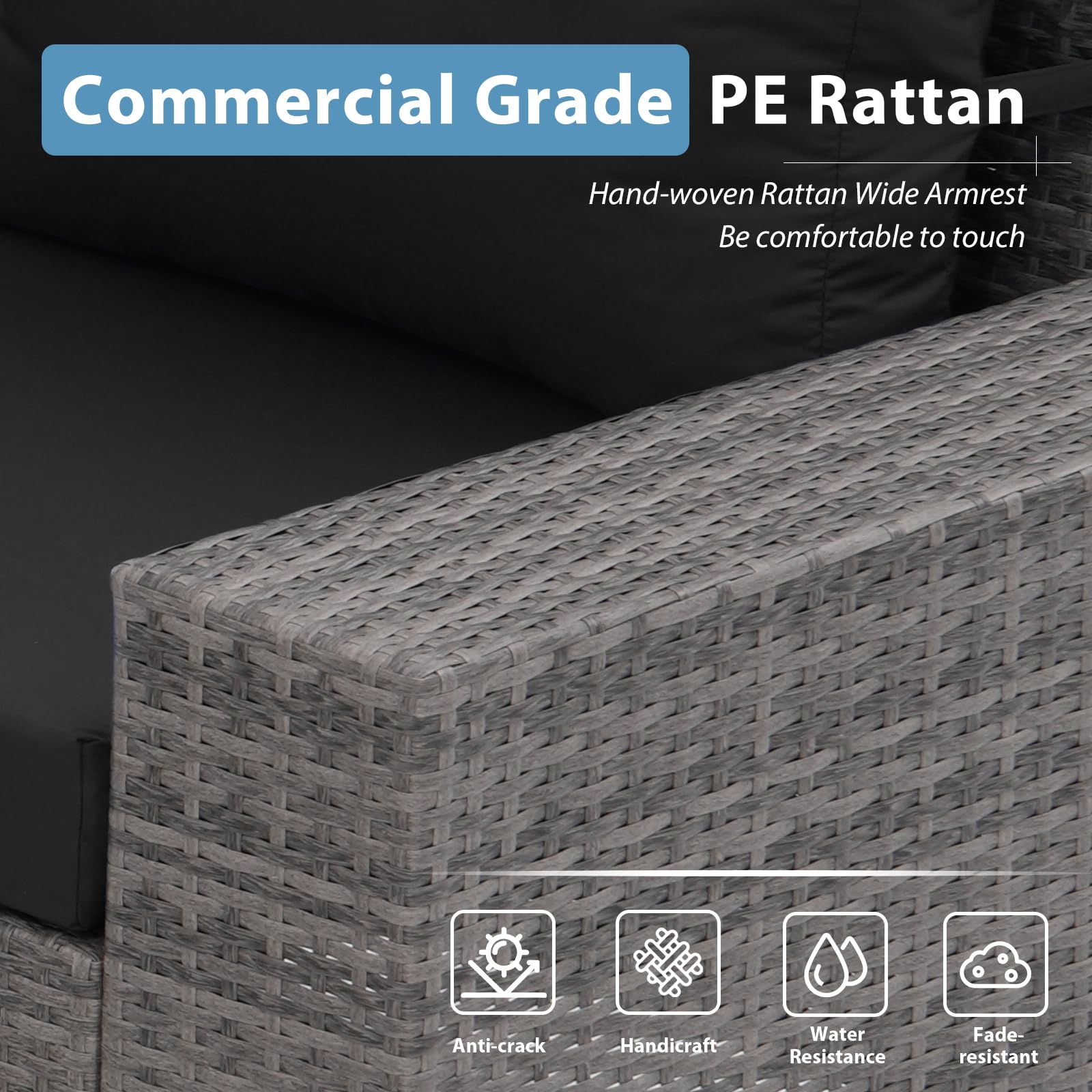 13 Pieces PE Rattan Patio Sectional Sofa Set With 50000 BTU Fire Pit and 2 Side Tables