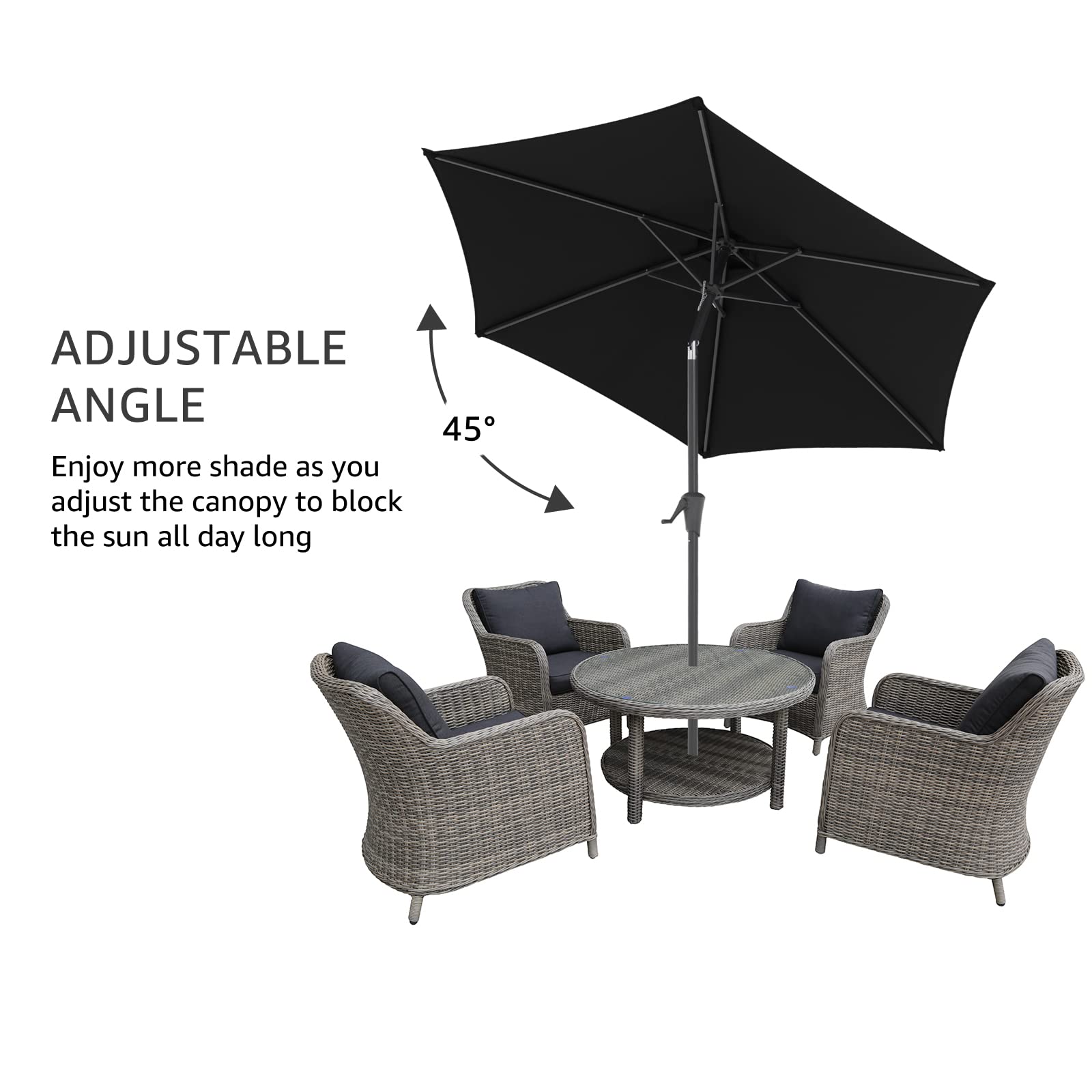 7.5 ft Patio Umbrella Outdoor Table Market Umbrella with Push Button Tilt and Crank, 6 Ribs