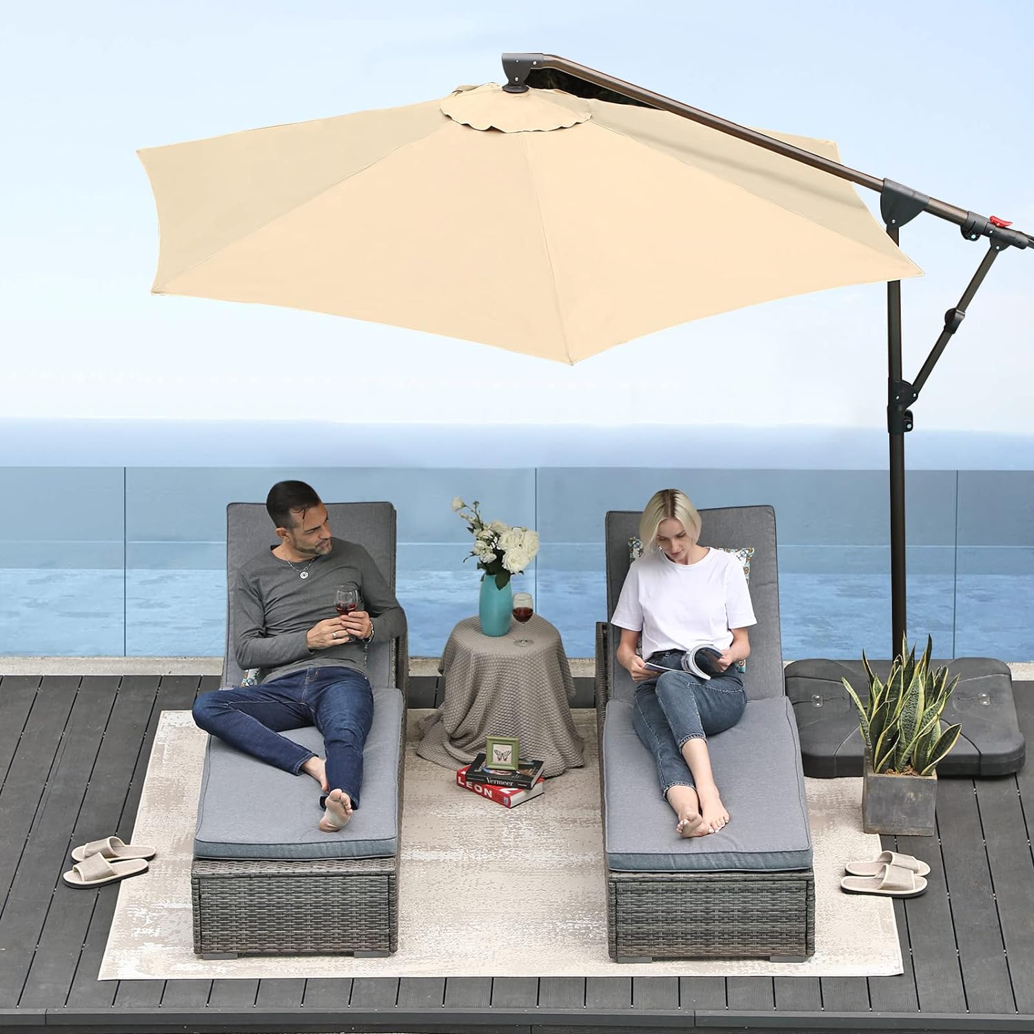 10Ft Patio Umbrella, Outdoor Cantilever Aluminum Umbrella with 360°Rotation,5 Colors