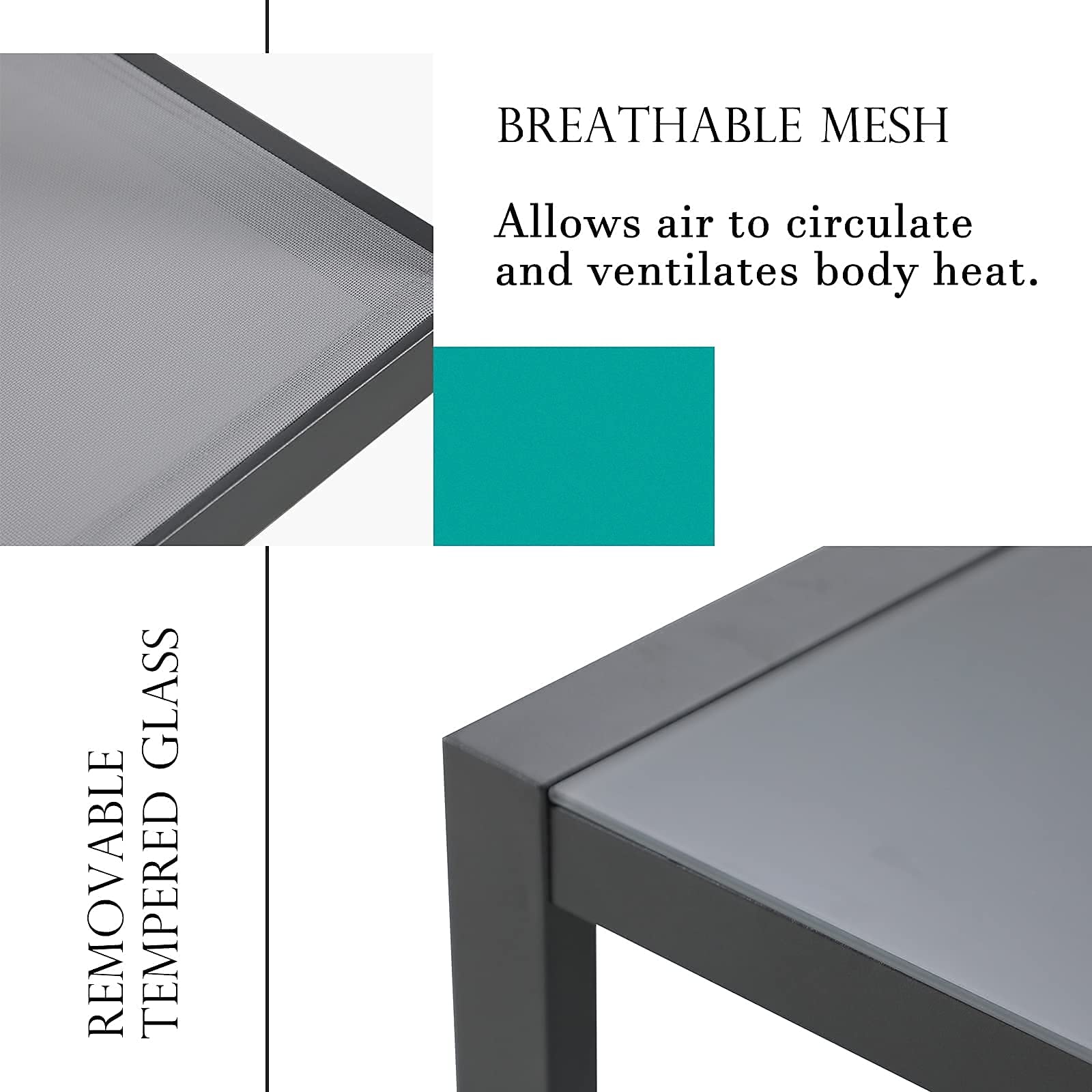 OC ORANGE-CASUAL 3Pcs L-Shaped Aluminum Sofa Set with Glass Coffee Table