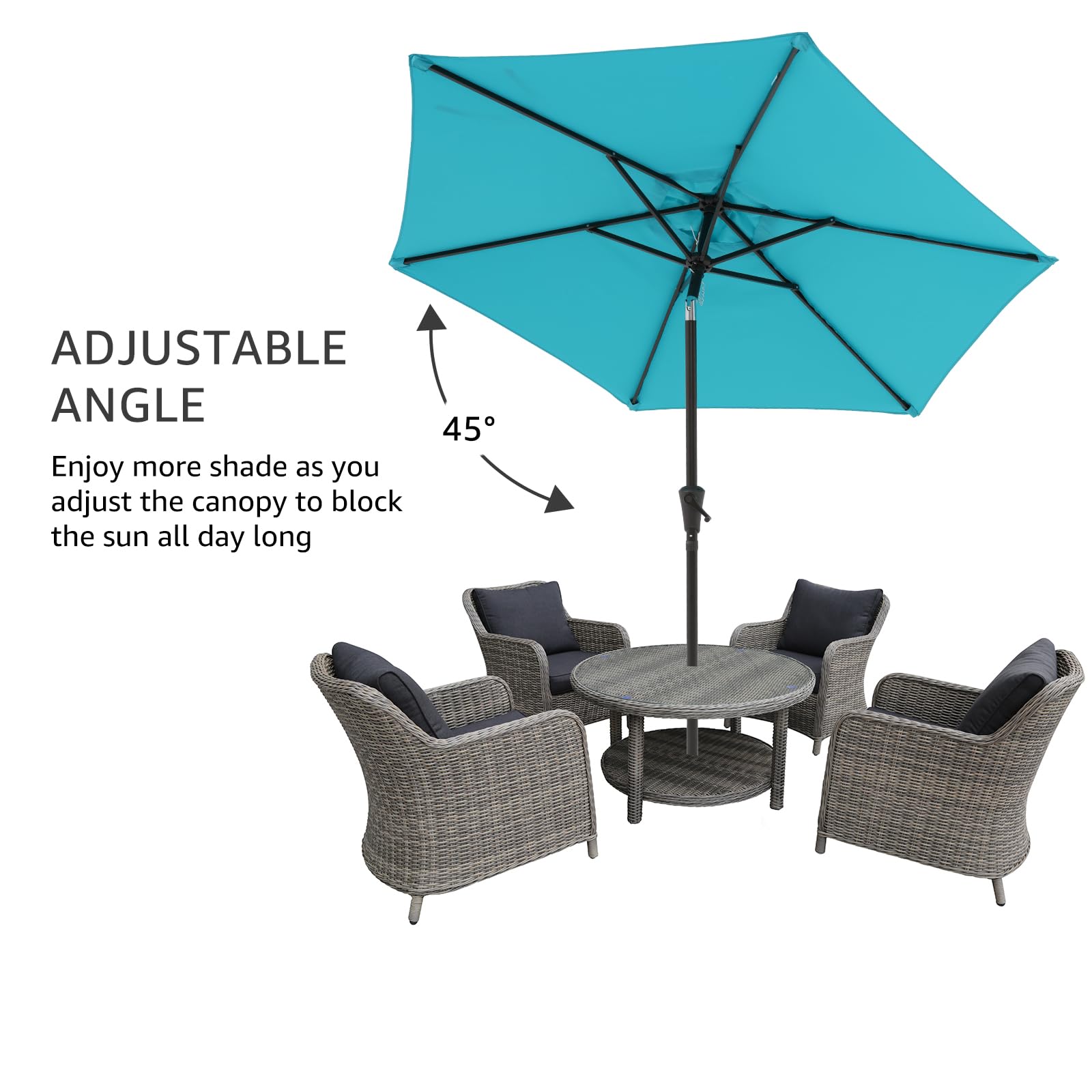 7.5 ft Patio Umbrella Outdoor Table Market Umbrella with Push Button Tilt and Crank, 6 Ribs