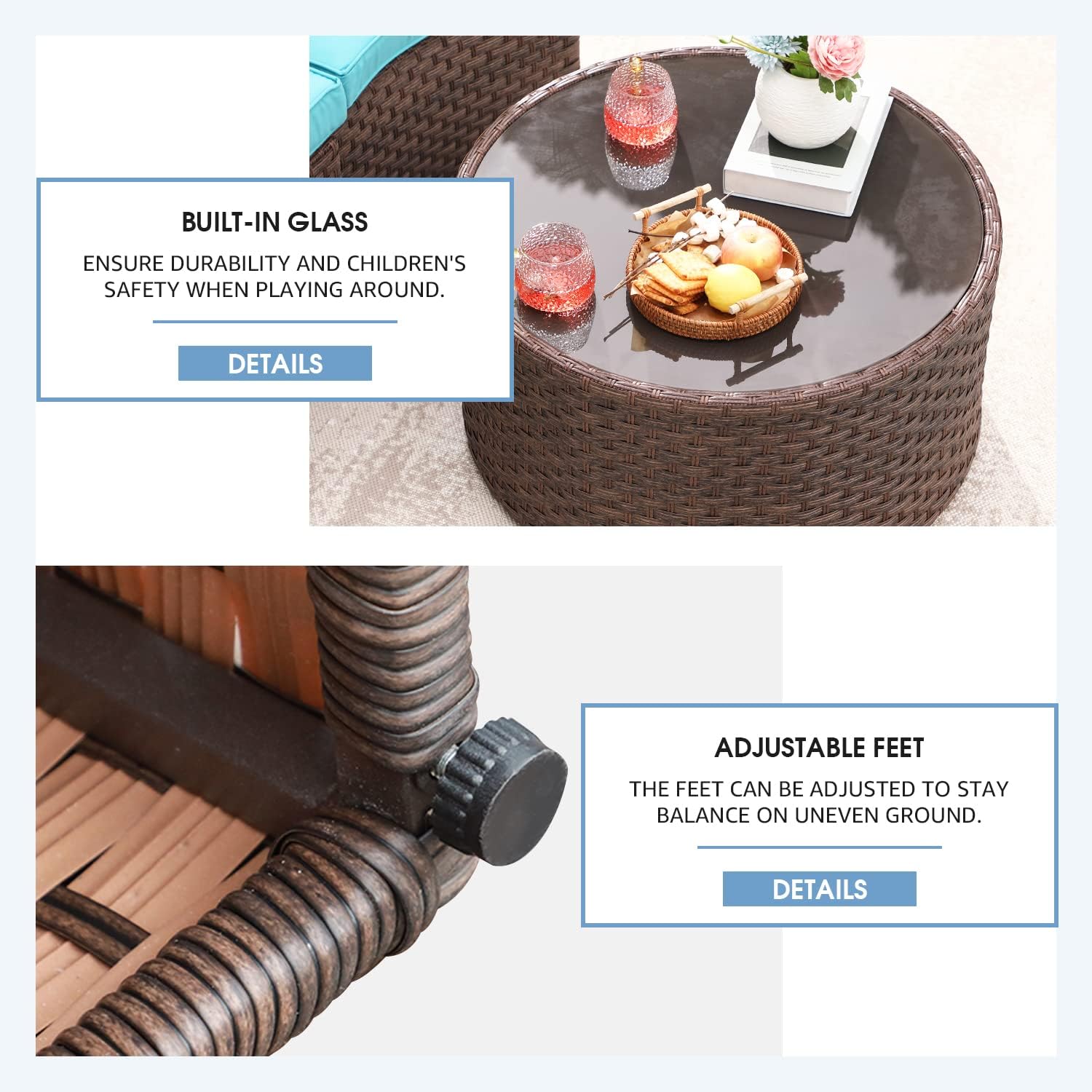 11pcs Outdoor Curved Sofas Wicker Half-Moon Sectional Set, 4 Colors