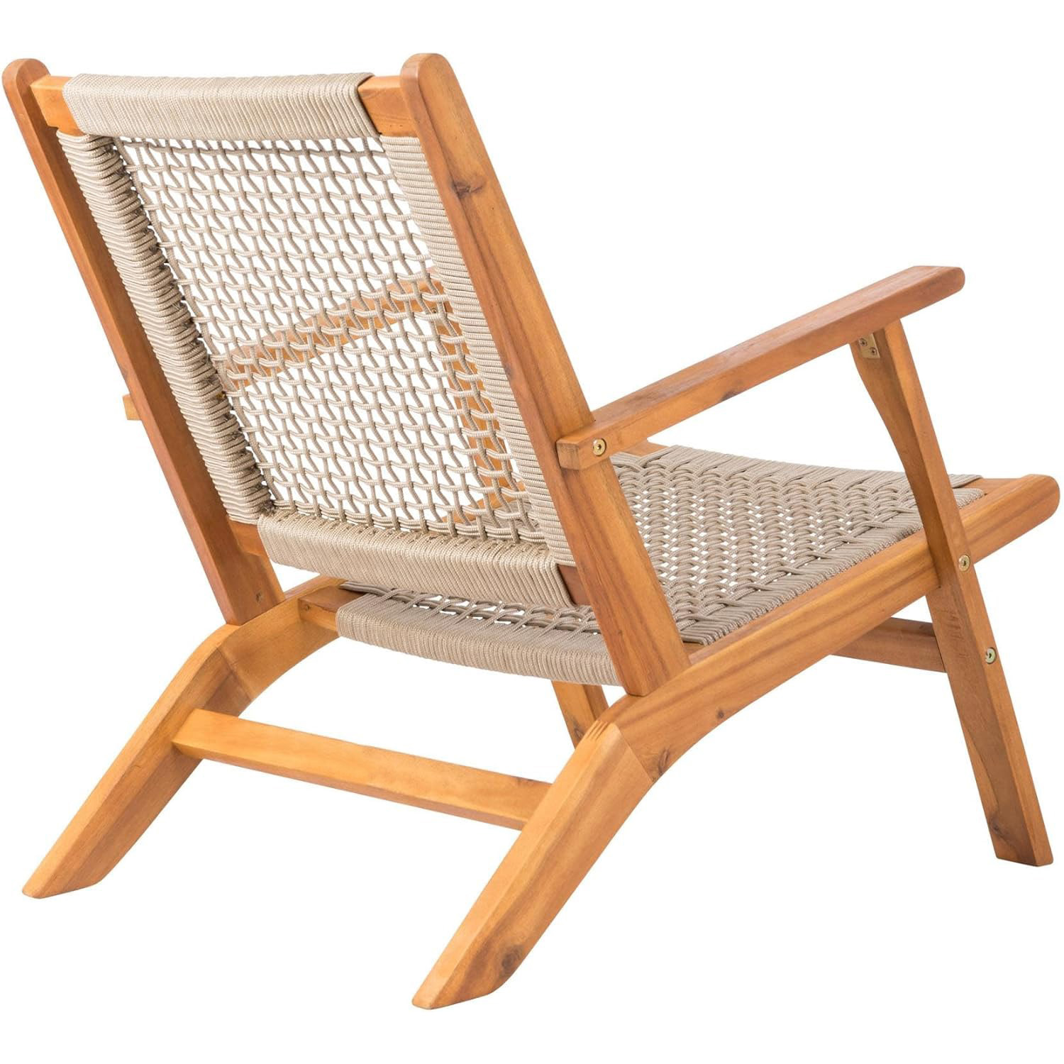 2pcs Wood Patio Lounge Chairs Modern Acacia Wood Accent Armchair with Handwoven Rope