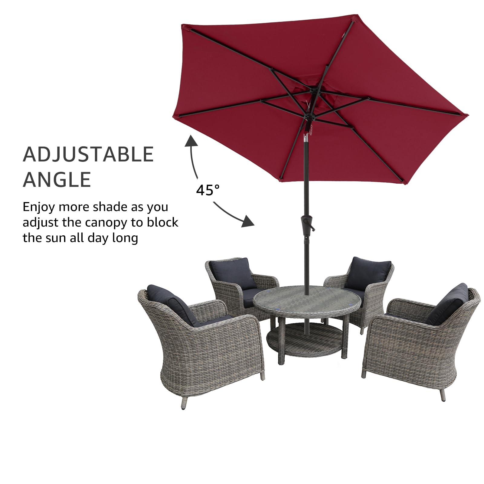 7.5 ft Patio Umbrella Outdoor Table Market Umbrella with Push Button Tilt and Crank, 6 Ribs