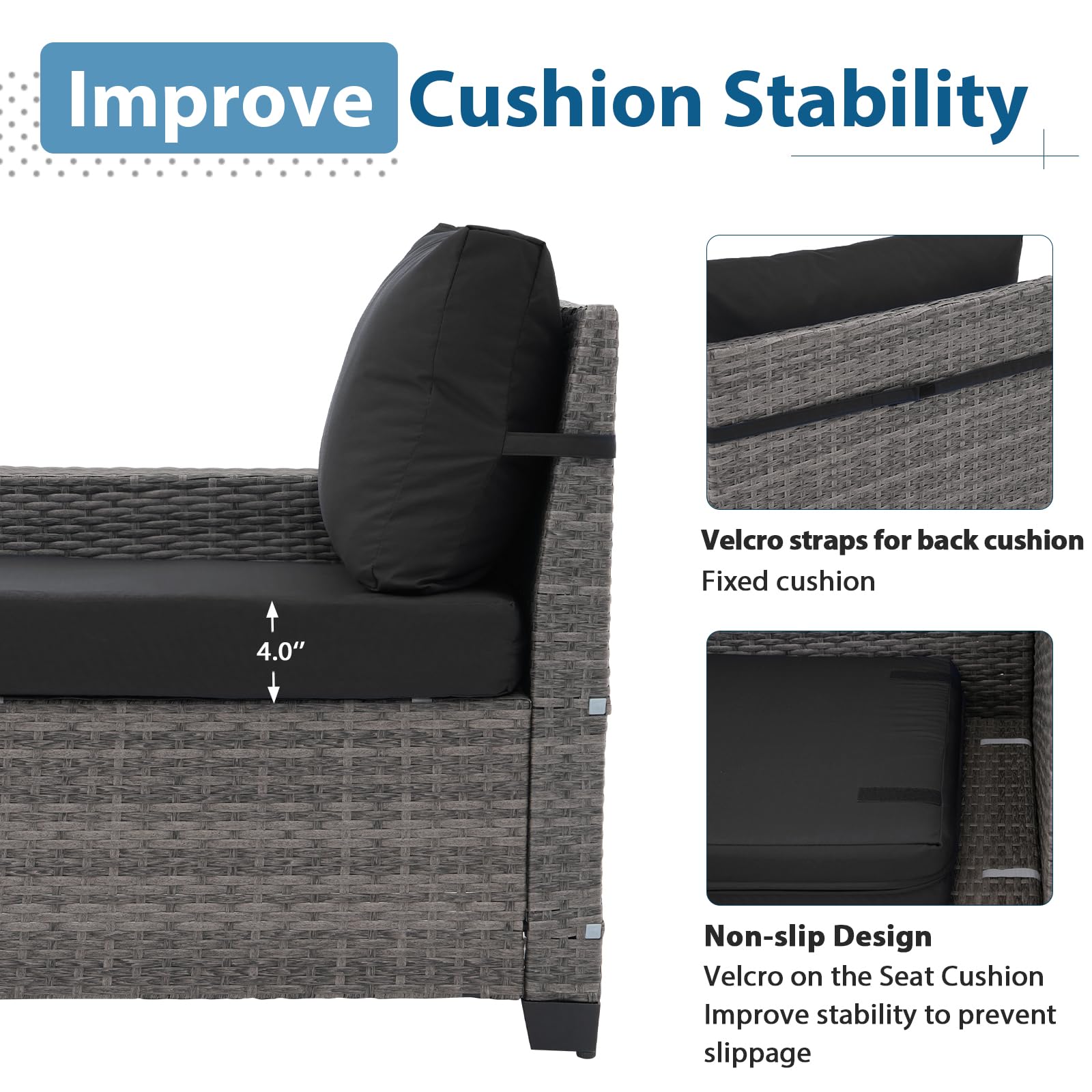 13 Pieces PE Rattan Patio Sectional Sofa Set With 50000 BTU Fire Pit and 2 Side Tables