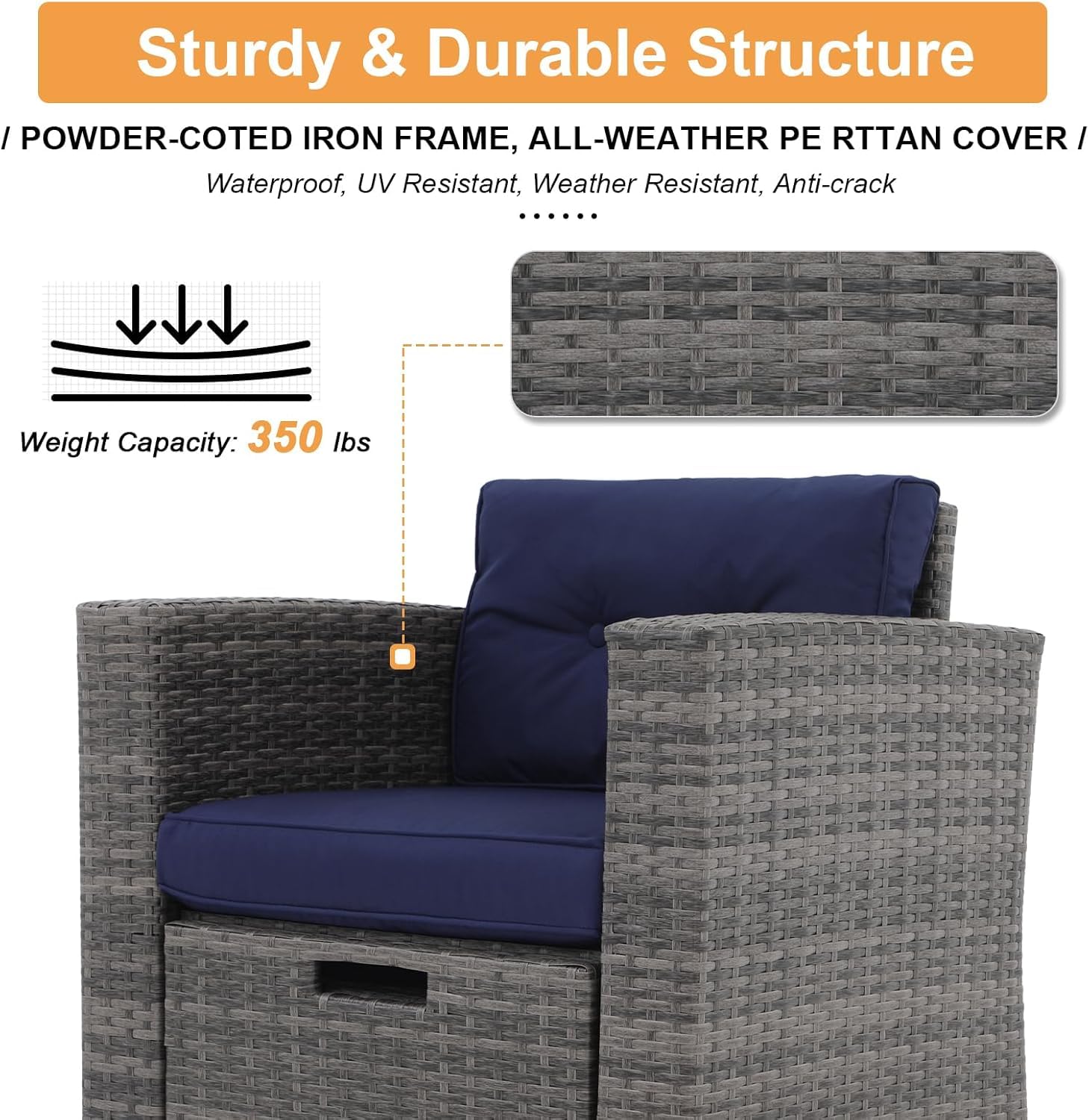 8 Pieces Patio Furniture Set with 50000 BTU Outdoor Fire Pit Table and Wicker Waterproof Storage Box