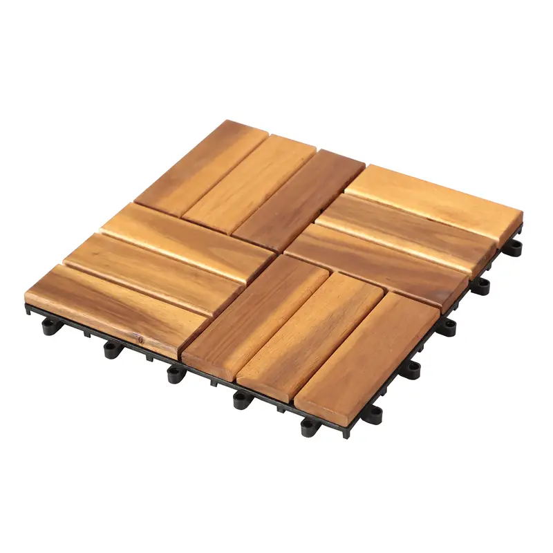 Solid Wood Interlocking Flooring Tiles, 12 x 12 Inch Acacia Deck Tiles