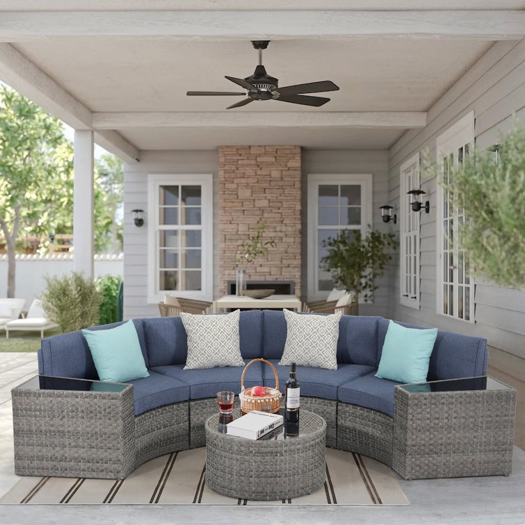 5-11 pcs Outdoor Curved Sofas, Curved Outdoor Sectionals,Denim Blue