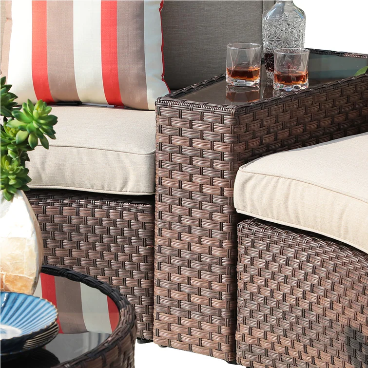 11pcs Outdoor Curved Sofas Wicker Half-Moon Sectional Set, 4 Colors