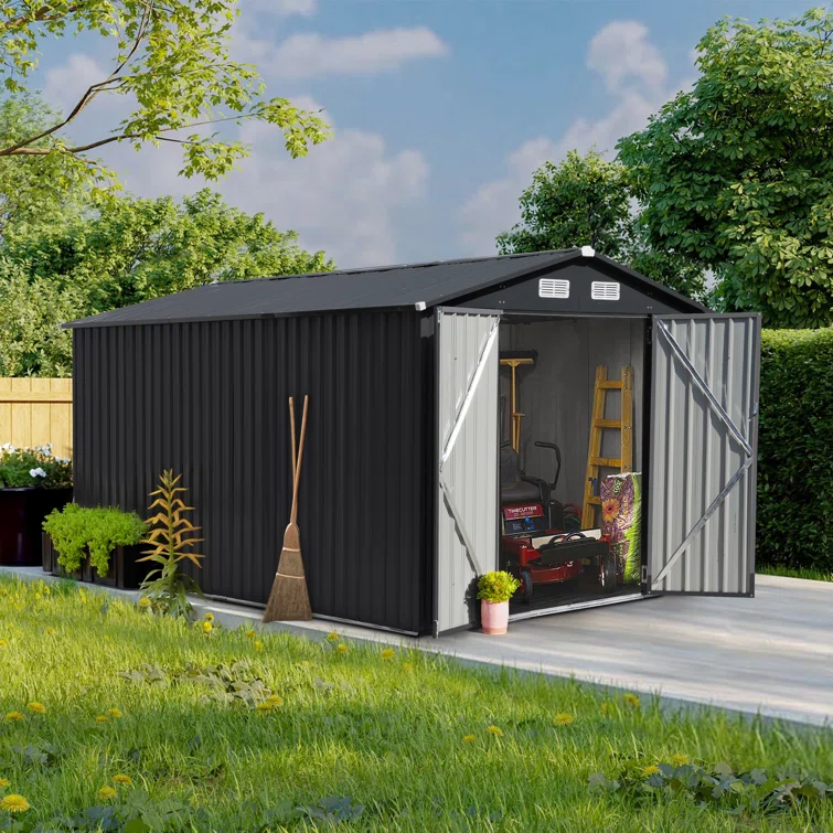 8'x 12' Outdoor Storage Shed Metal Garden Tool Shed for Backyard, Patio, Lawn, Black