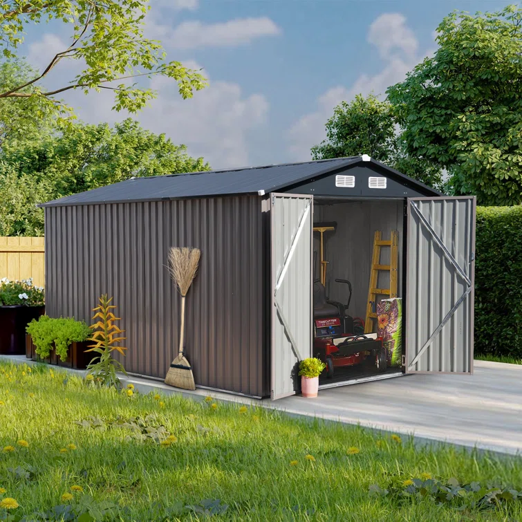 8'x 12' Metal Outdoor Storage Shed Brown Garden Tool Shed for Backyard & Patio