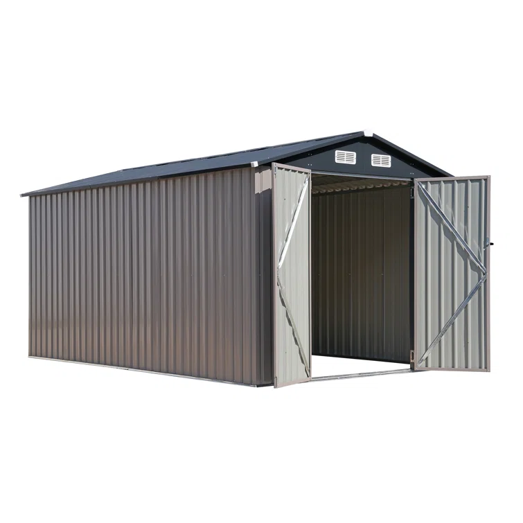 8'x 12' Metal Outdoor Storage Shed Brown Garden Tool Shed for Backyard & Patio