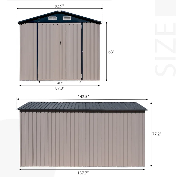 8'x 12' Metal Outdoor Storage Shed Brown Garden Tool Shed for Backyard & Patio