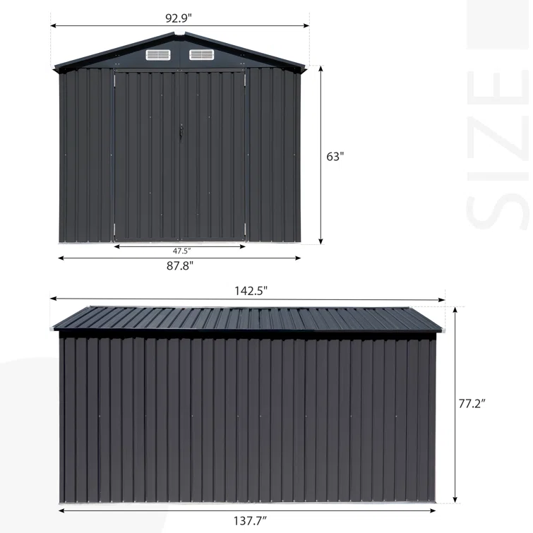 8'x 12' Outdoor Storage Shed Metal Garden Tool Shed for Backyard, Pati
