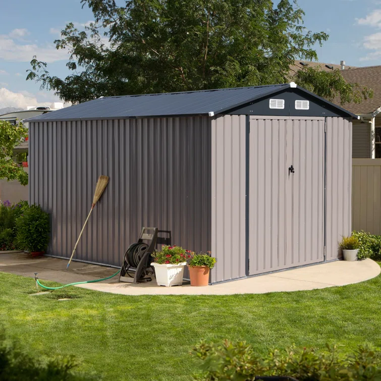 8'x 12' Metal Outdoor Storage Shed Brown Garden Tool Shed for Backyard & Patio