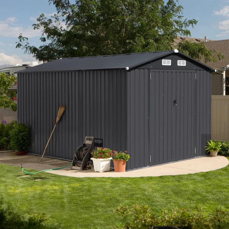 Metal Outdoor Storage Shed Heavy Duty Steel Garden Tool Shed, Black 
