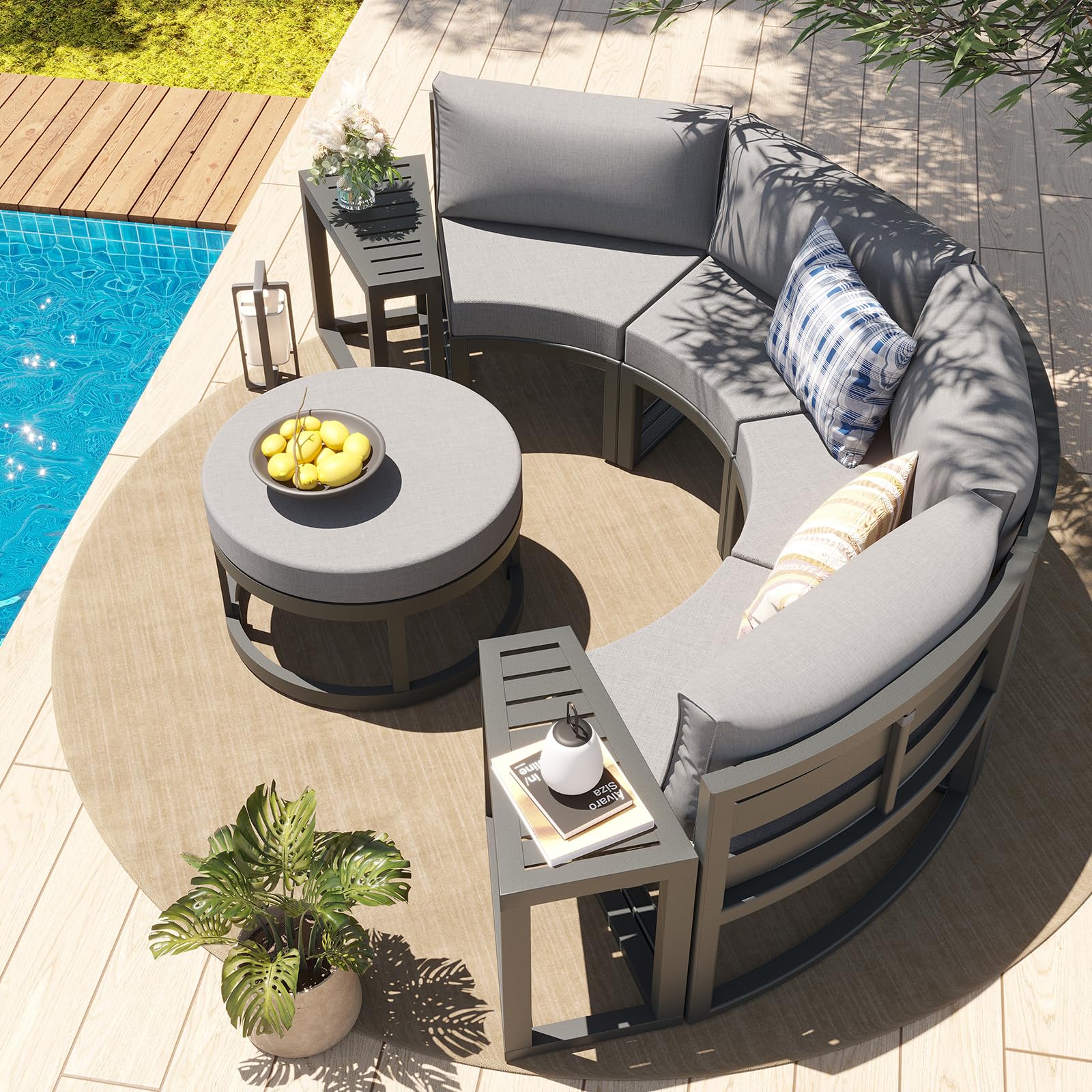 Aluminum Curved Outdoor Sofa Set, Half-Moon Outdoor Sectional Set